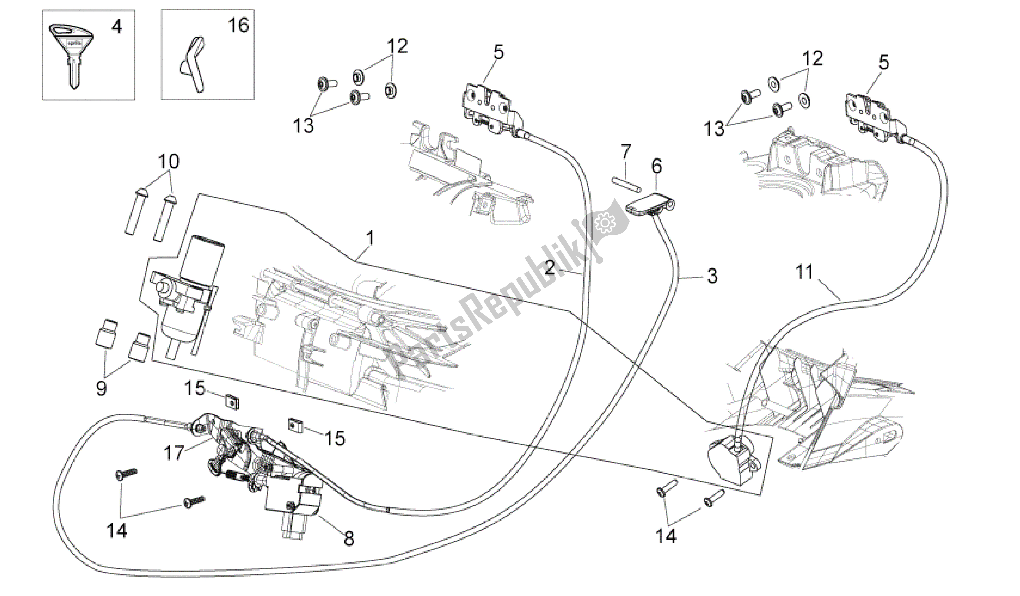 Toutes les pièces pour le Kit De Matériel De Verrouillage du Aprilia Mana 850 2007 - 2011