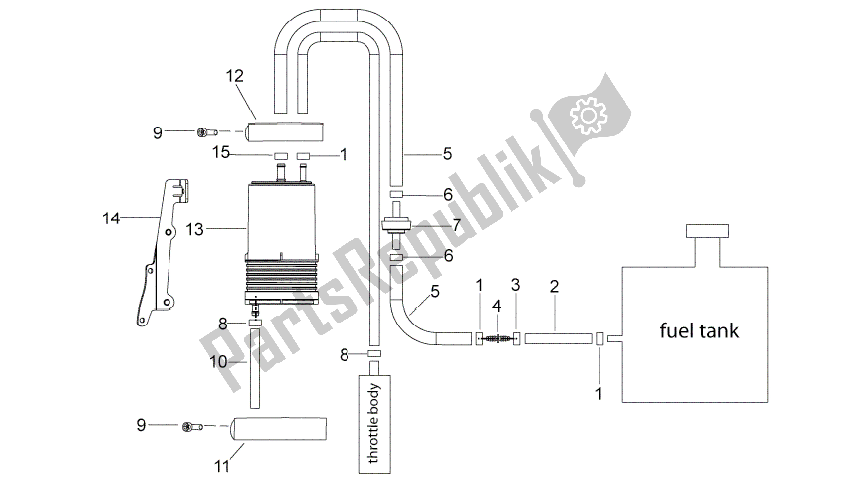 All parts for the Fuel Vapour Recover System of the Aprilia Mana 850 2007 - 2011