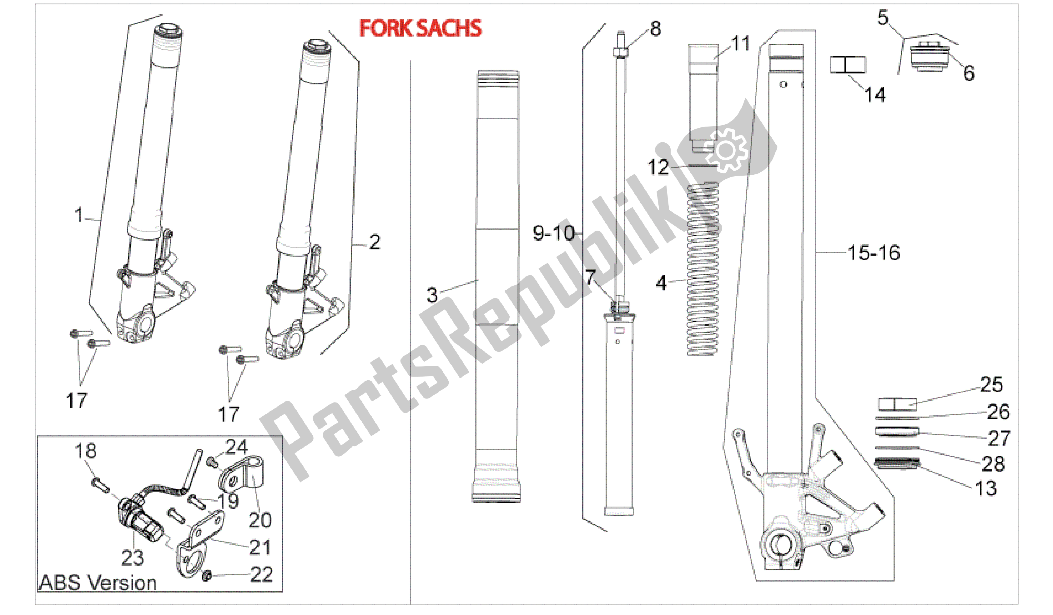 All parts for the Front Fork Iii of the Aprilia Mana 850 2007 - 2011