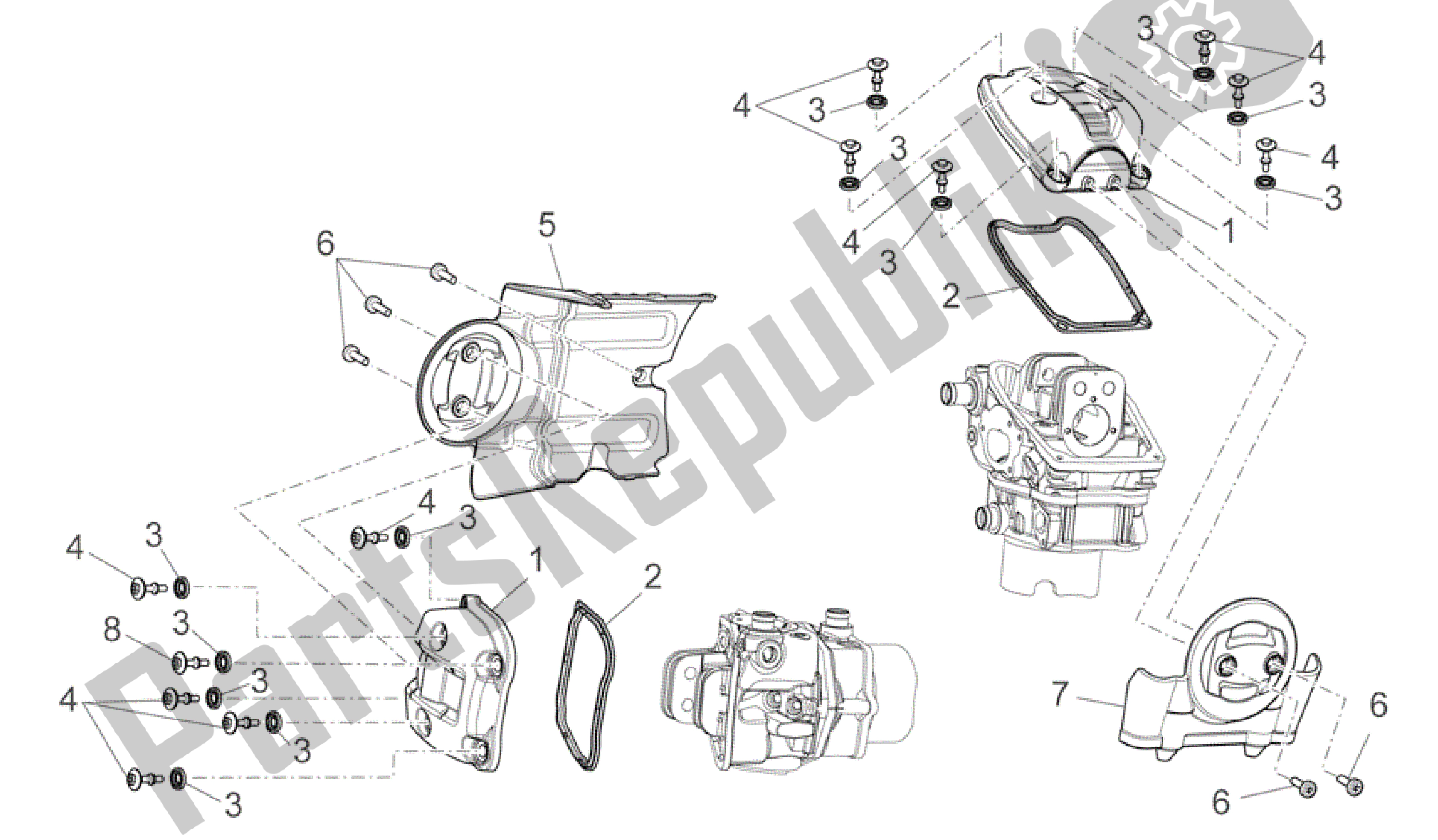 All parts for the Valves Cover of the Aprilia Mana 850 2007 - 2011