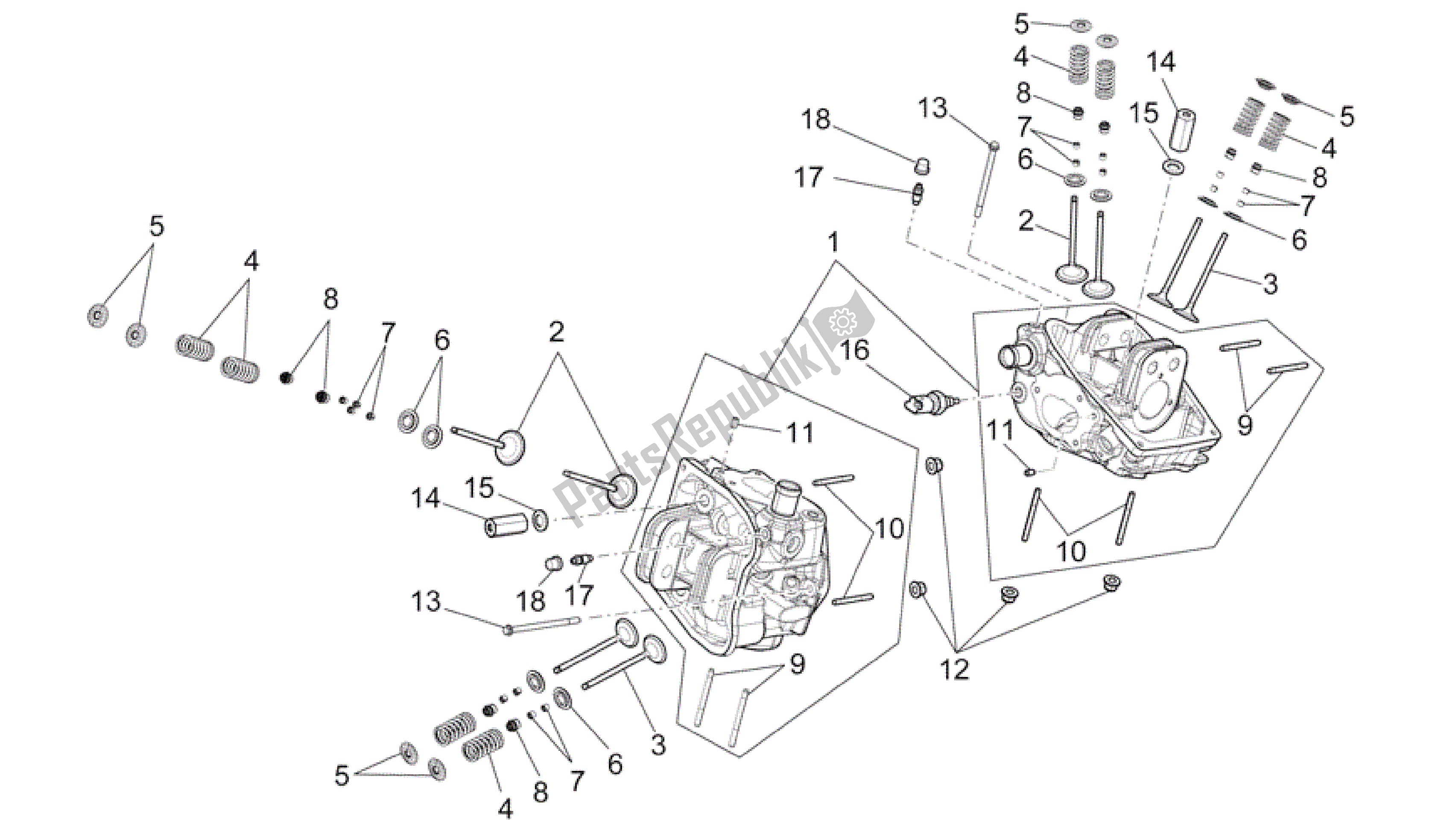 Alle onderdelen voor de Cilinderkop - Kleppen van de Aprilia Mana 850 2007 - 2011