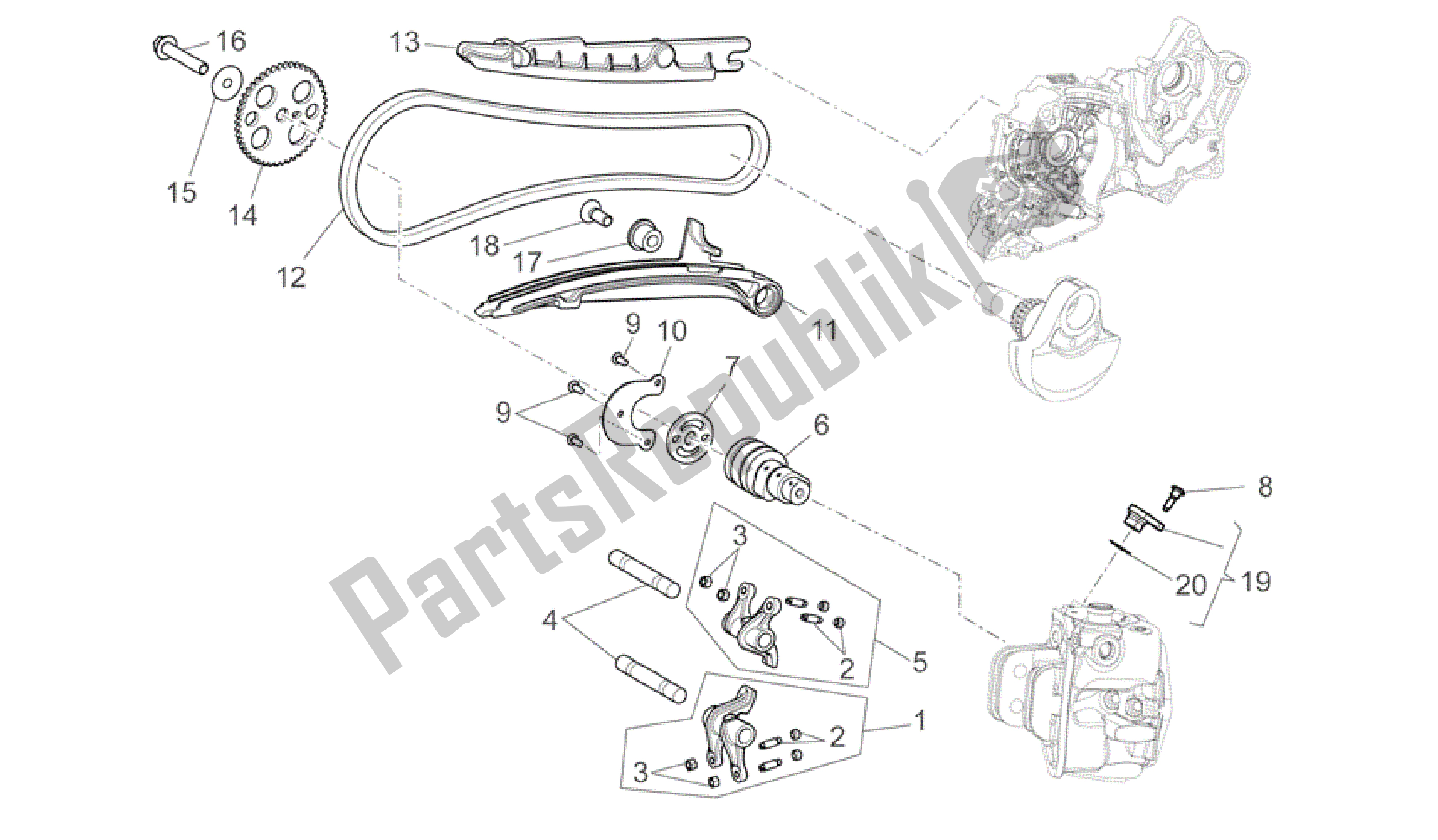 Todas as partes de Sistema De Cronometragem Do Cilindro Dianteiro do Aprilia Mana 850 2007 - 2011