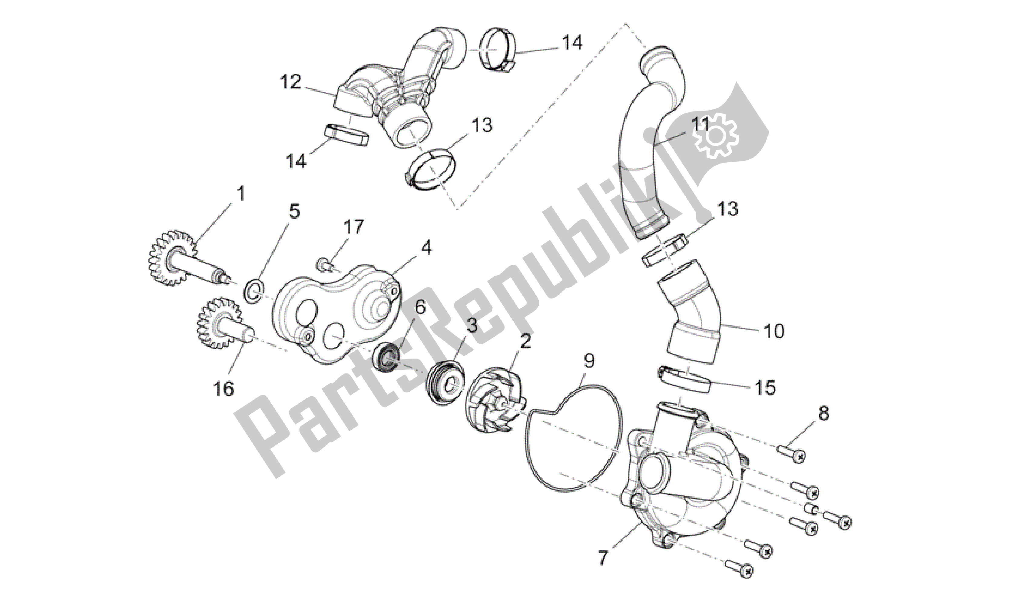 All parts for the Water Pump of the Aprilia Mana 850 2007 - 2011