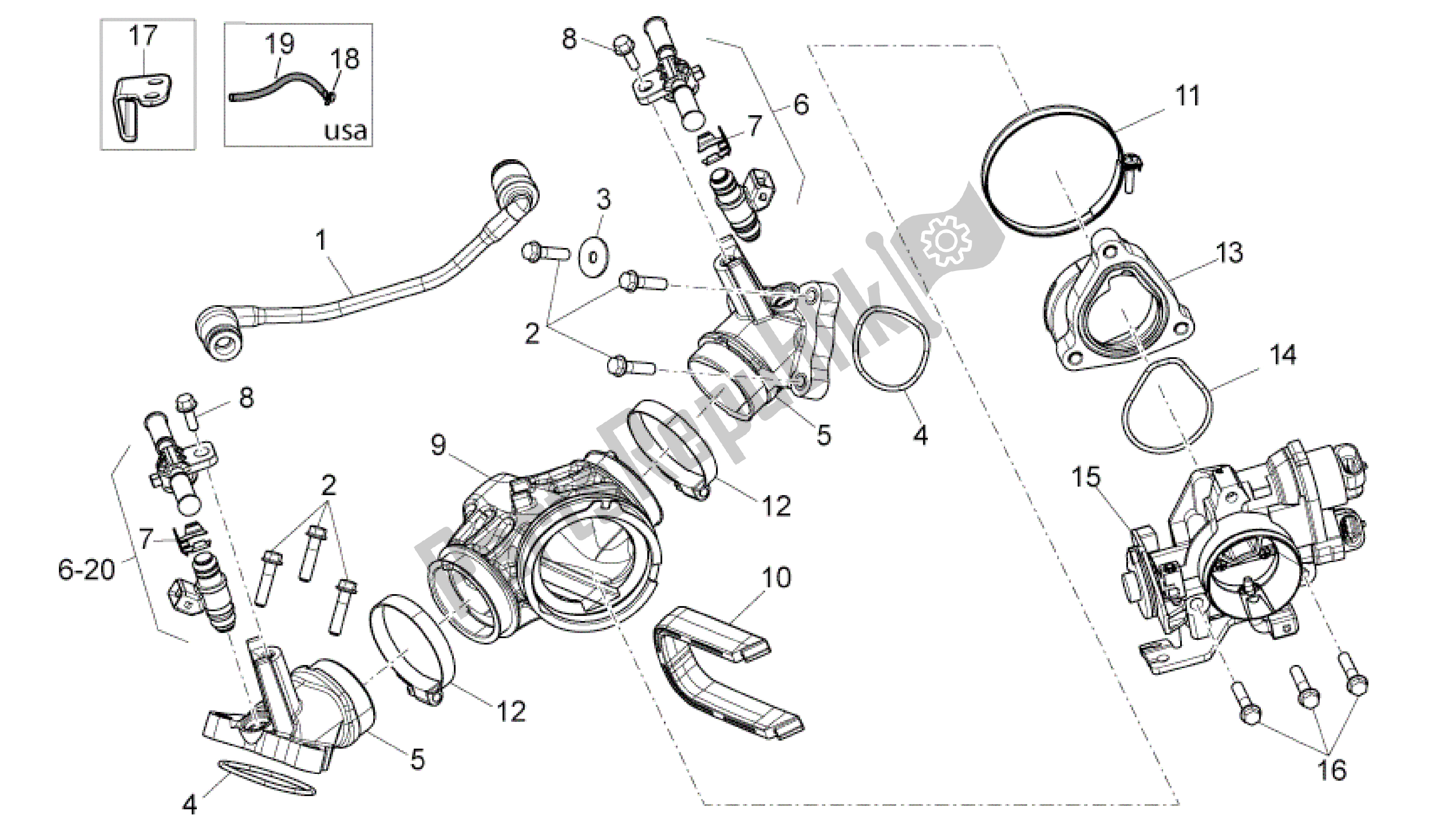 All parts for the Throttle Body of the Aprilia Mana 850 2007 - 2011