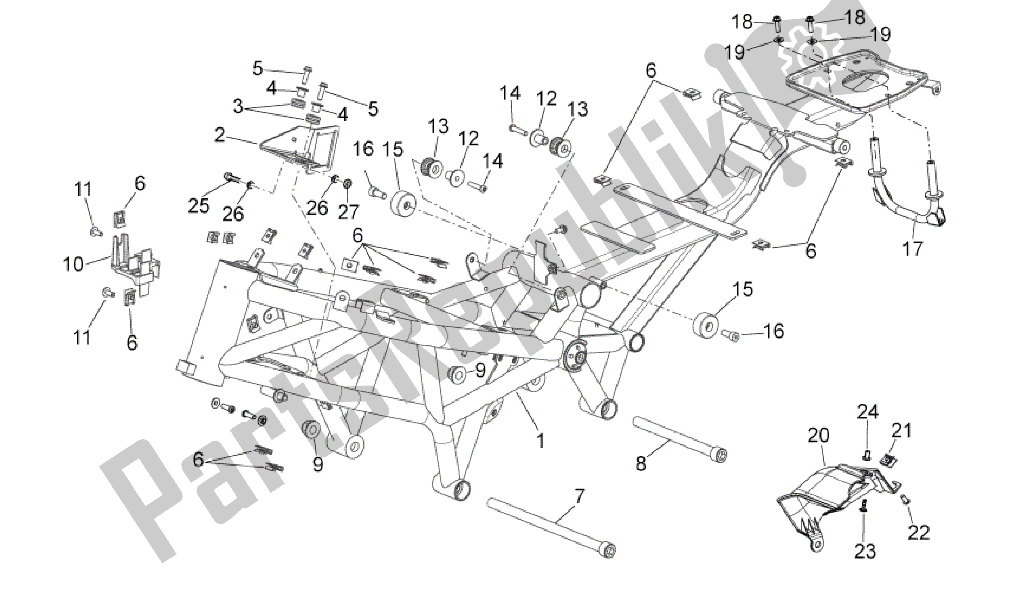 All parts for the Frame of the Aprilia Mana 850 2009 - 2011