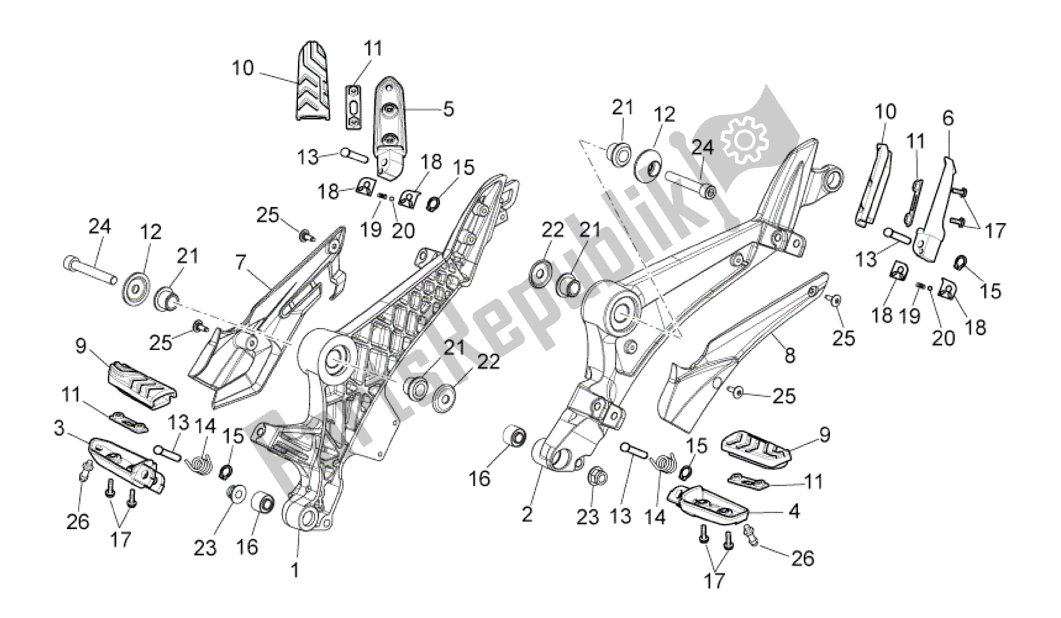 All parts for the Foot Rests of the Aprilia Mana 850 2009 - 2011