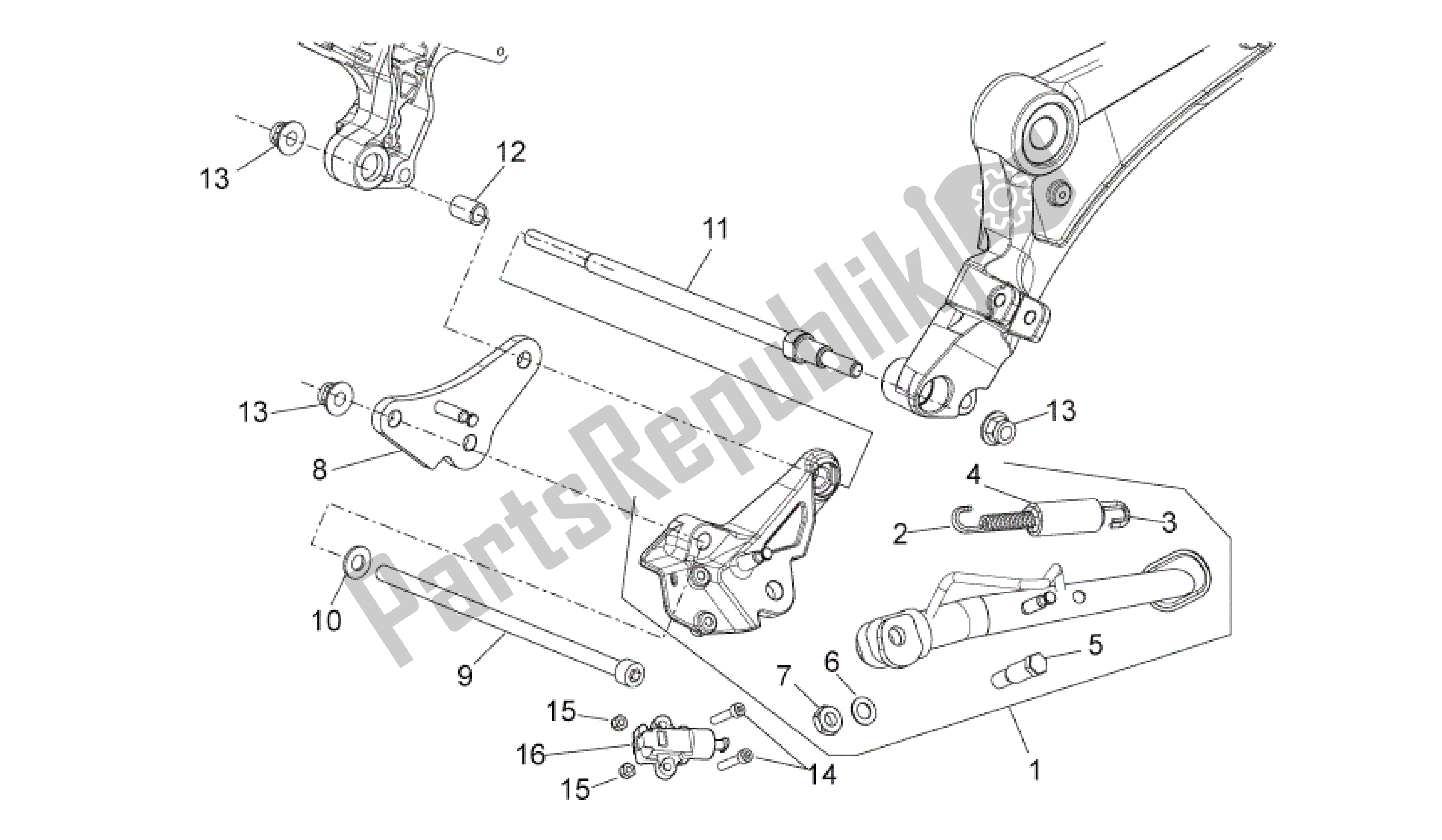 All parts for the Central Stand of the Aprilia Mana 850 2009 - 2011