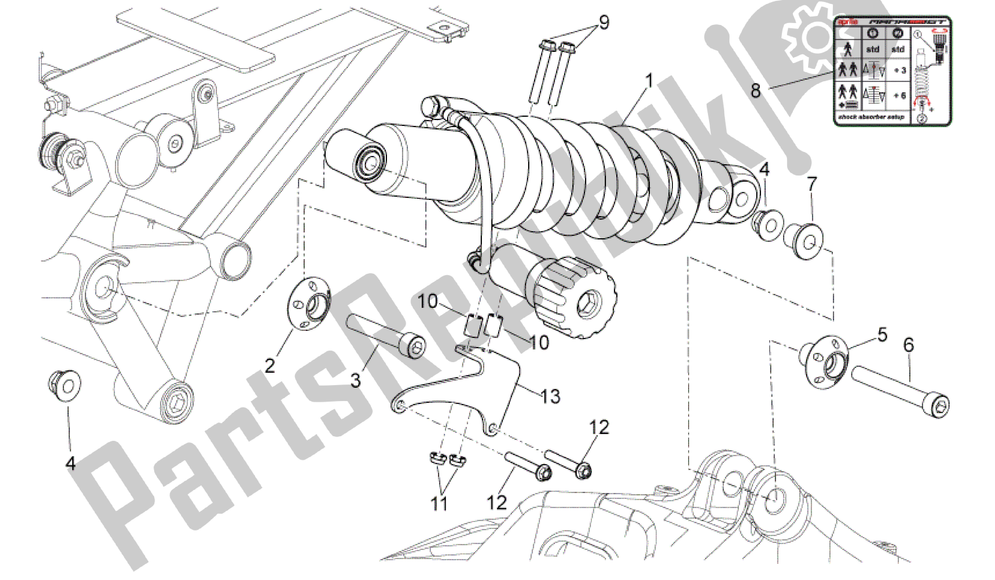 Todas las partes para Amortiguador Trasero de Aprilia Mana 850 2009 - 2011