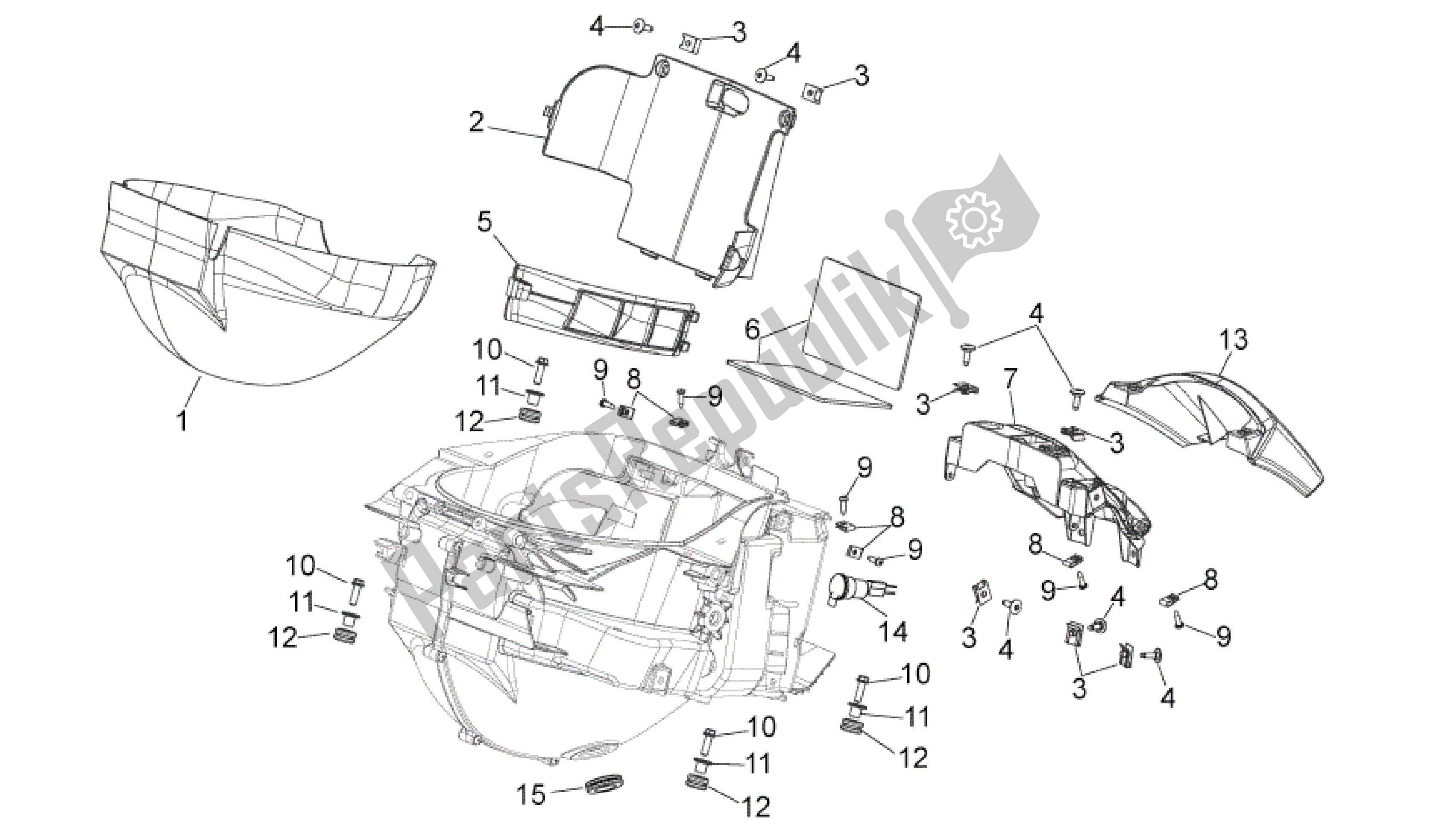All parts for the Central Body Ii of the Aprilia Mana 850 2009 - 2011