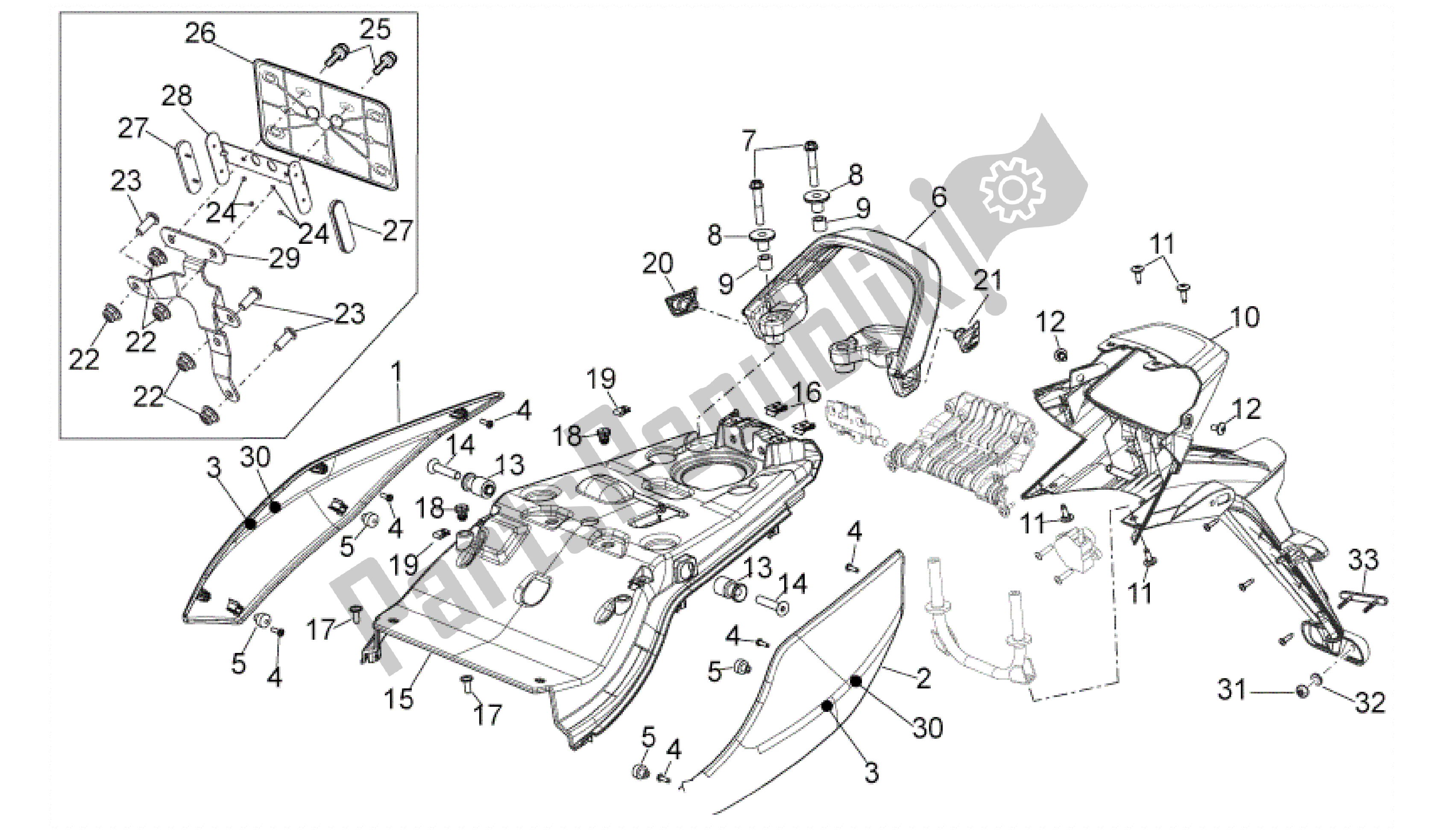 All parts for the Rear Body of the Aprilia Mana 850 2009 - 2011