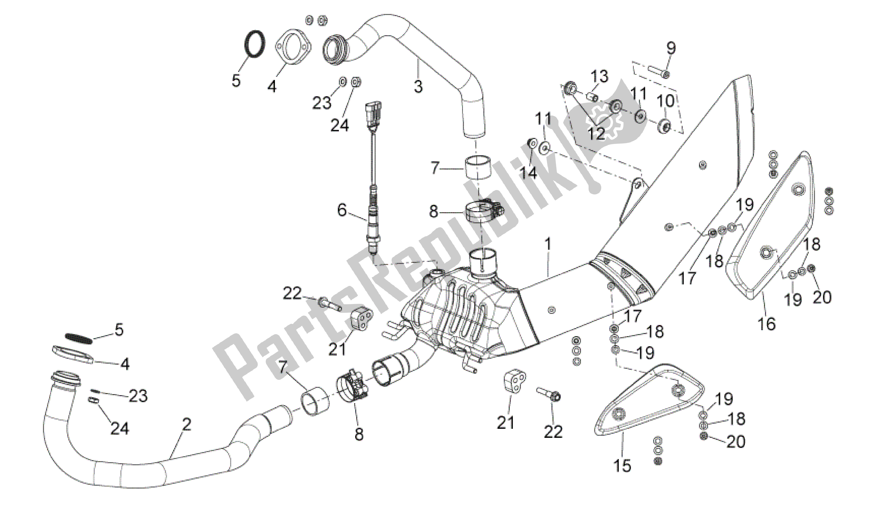 All parts for the Exhaust Unit of the Aprilia Mana 850 2009 - 2011