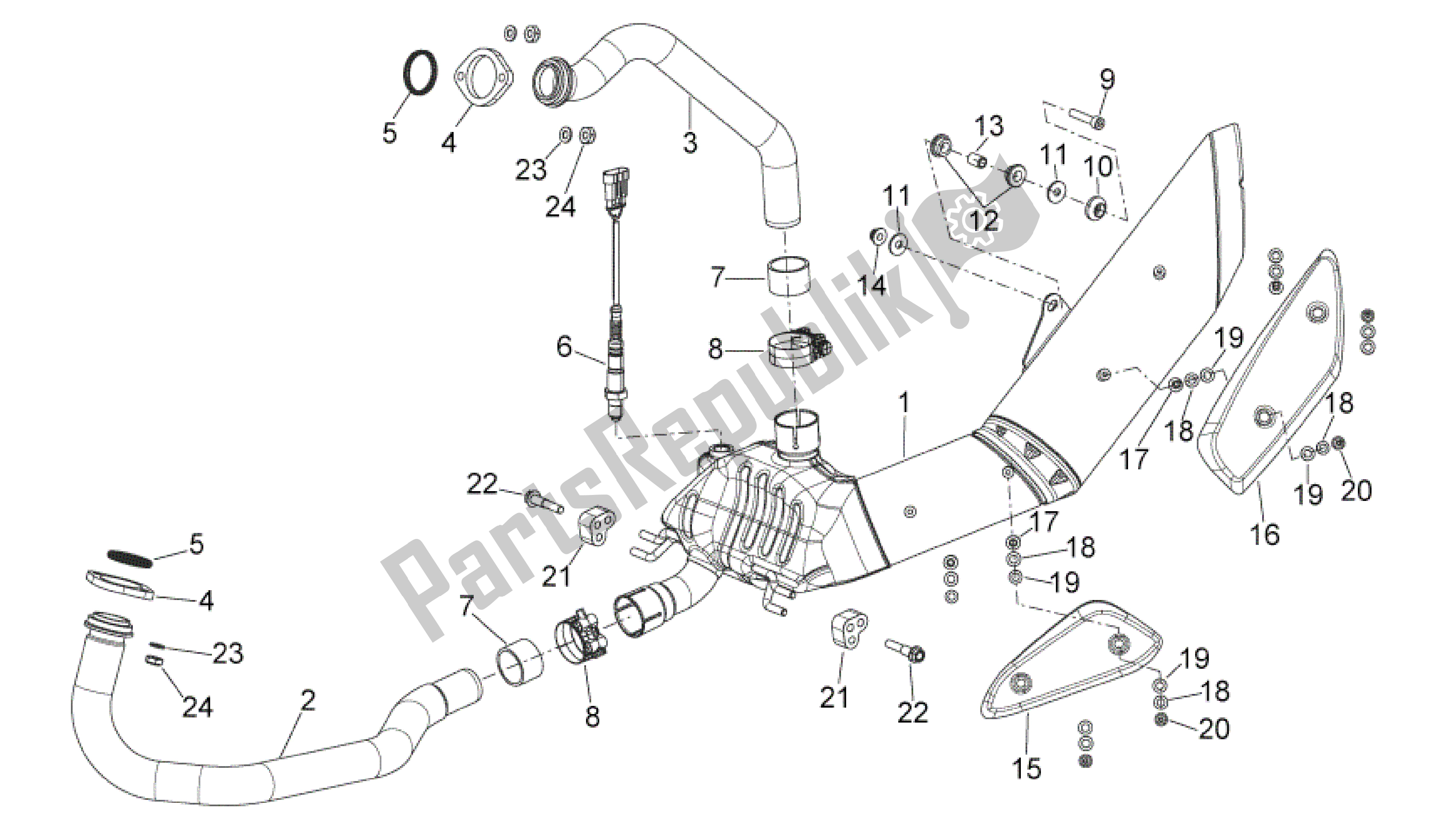 All parts for the Exhaust Unit of the Aprilia Mana 850 2009 - 2011