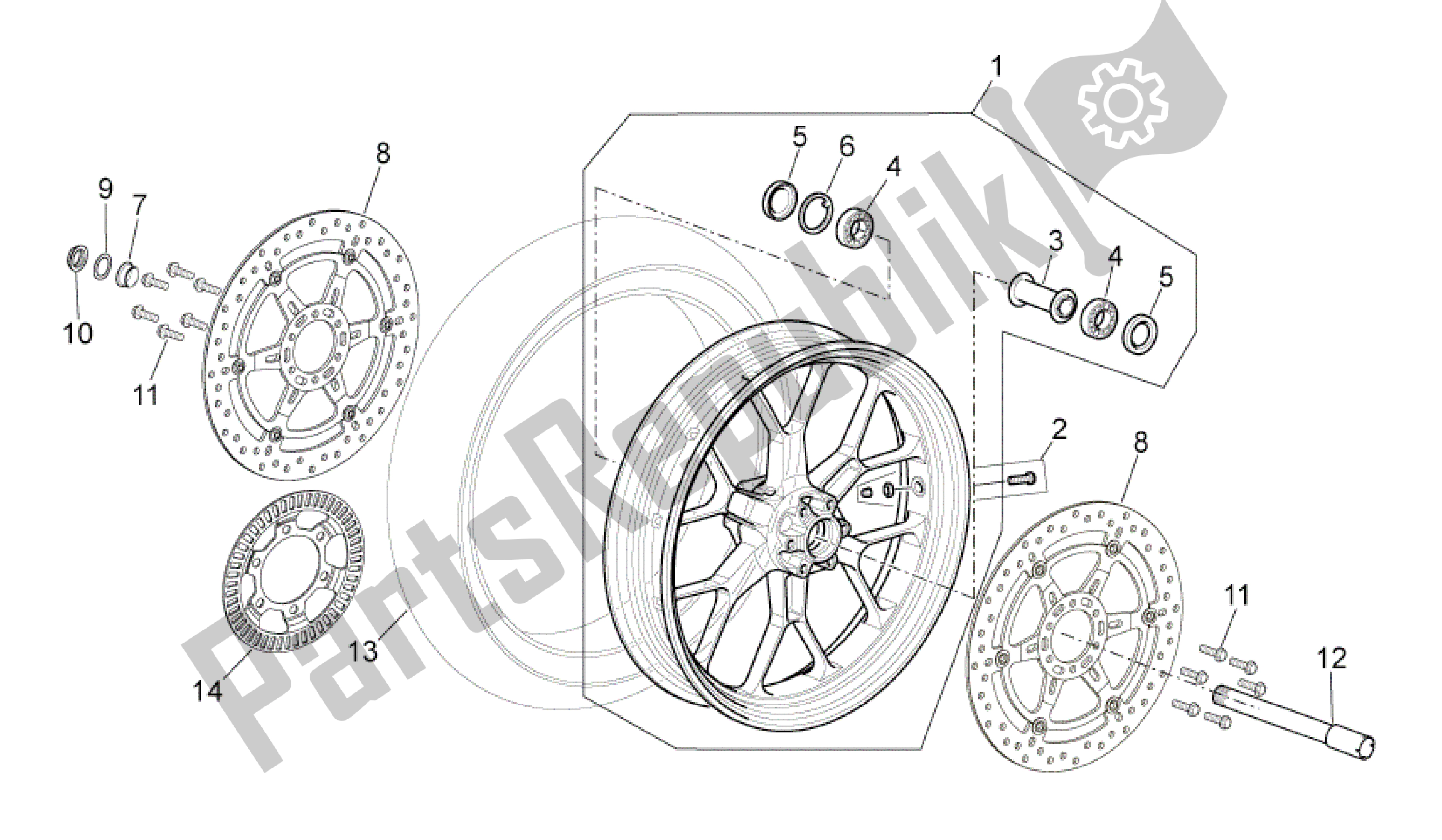 All parts for the Front Wheel of the Aprilia Mana 850 2009 - 2011