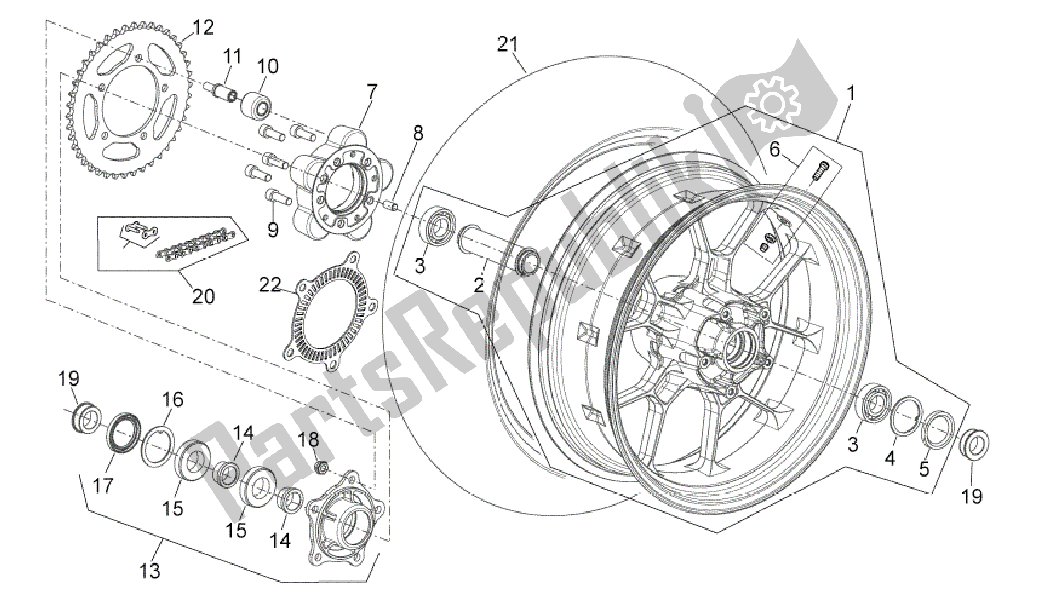 All parts for the Rear Wheel of the Aprilia Mana 850 2009 - 2011