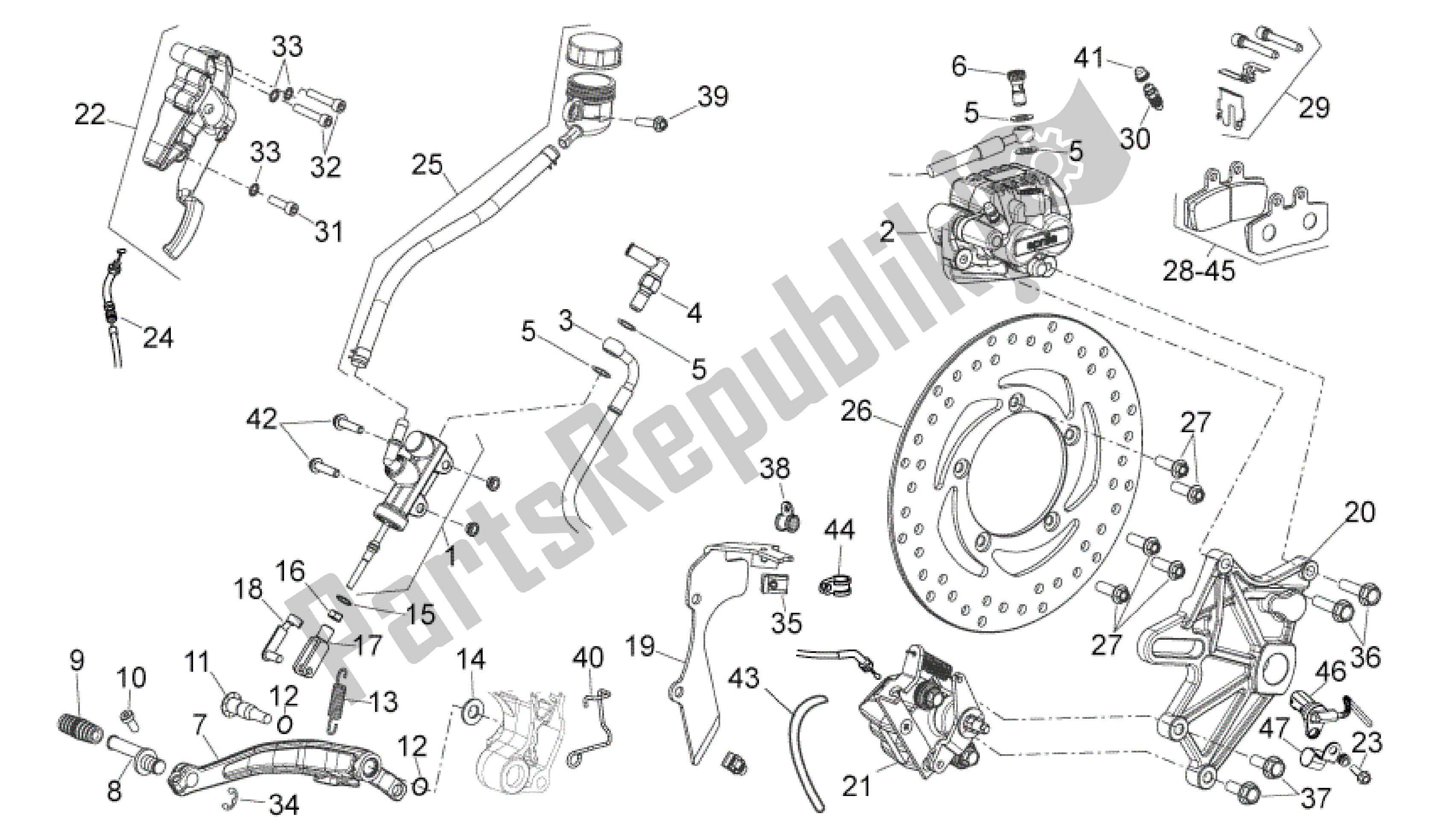 All parts for the Rear Brake System of the Aprilia Mana 850 2009 - 2011