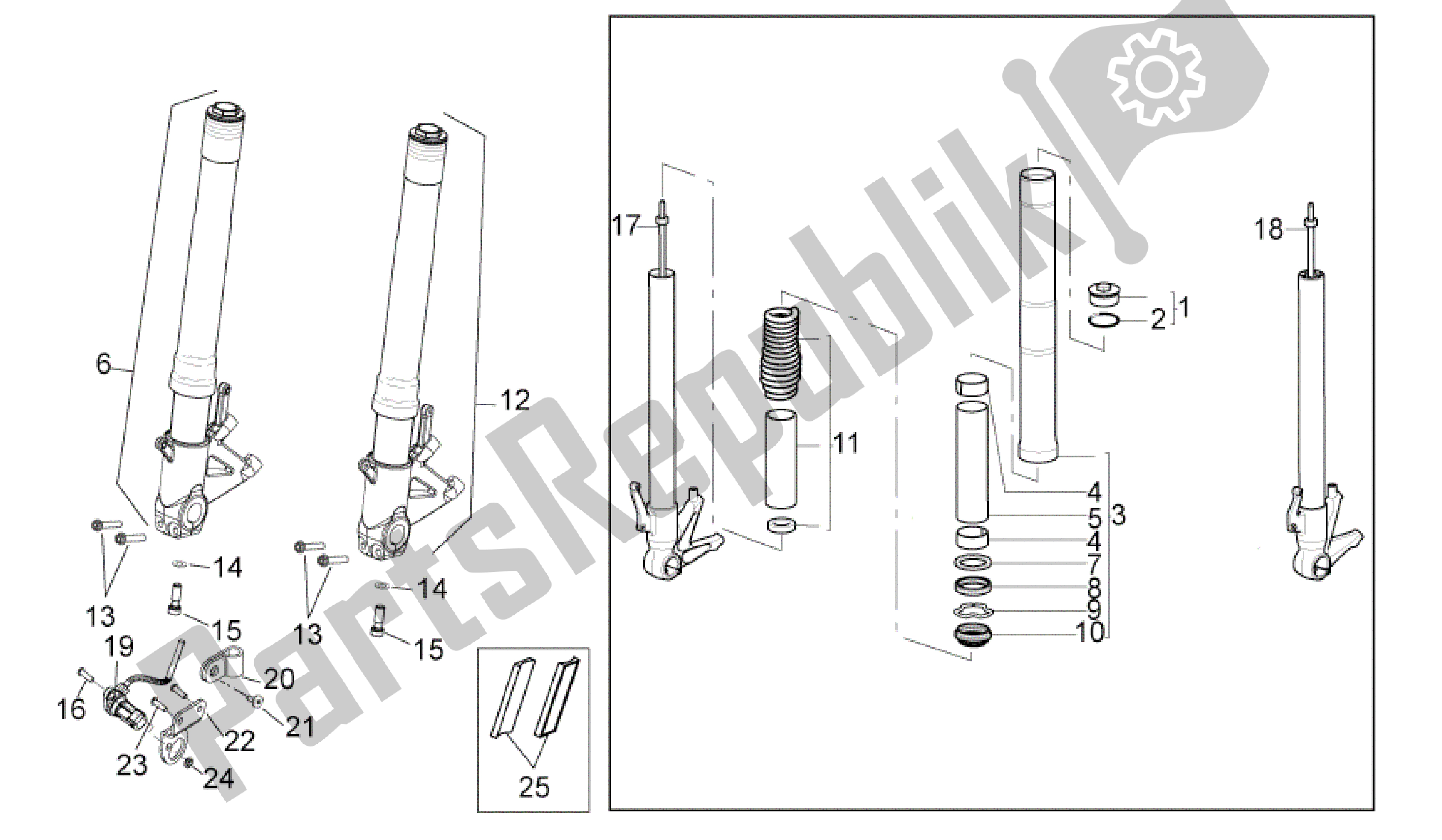 All parts for the Fron Fork Ii of the Aprilia Mana 850 2009 - 2011