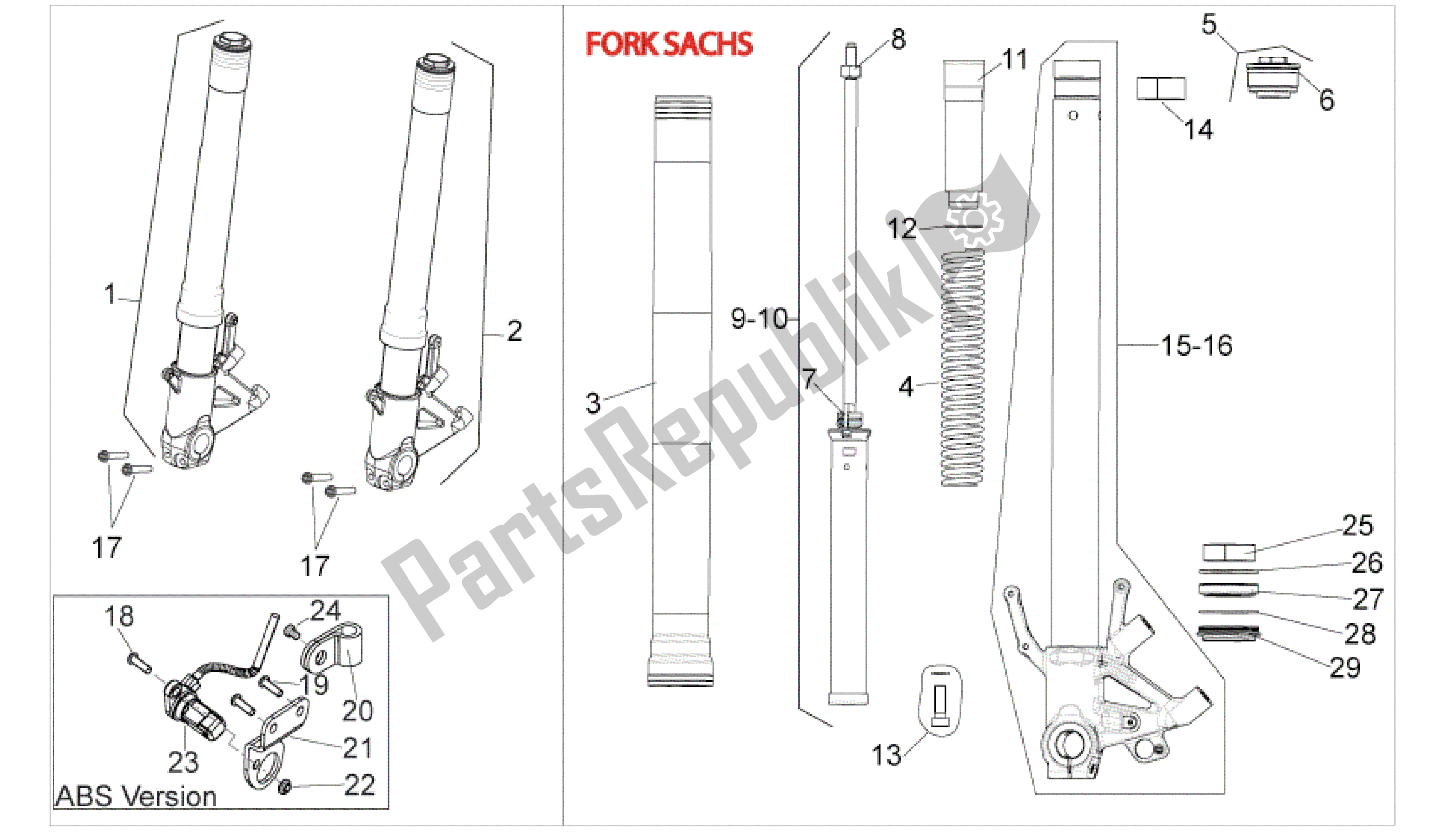 All parts for the Front Fork Iii of the Aprilia Mana 850 2009 - 2011