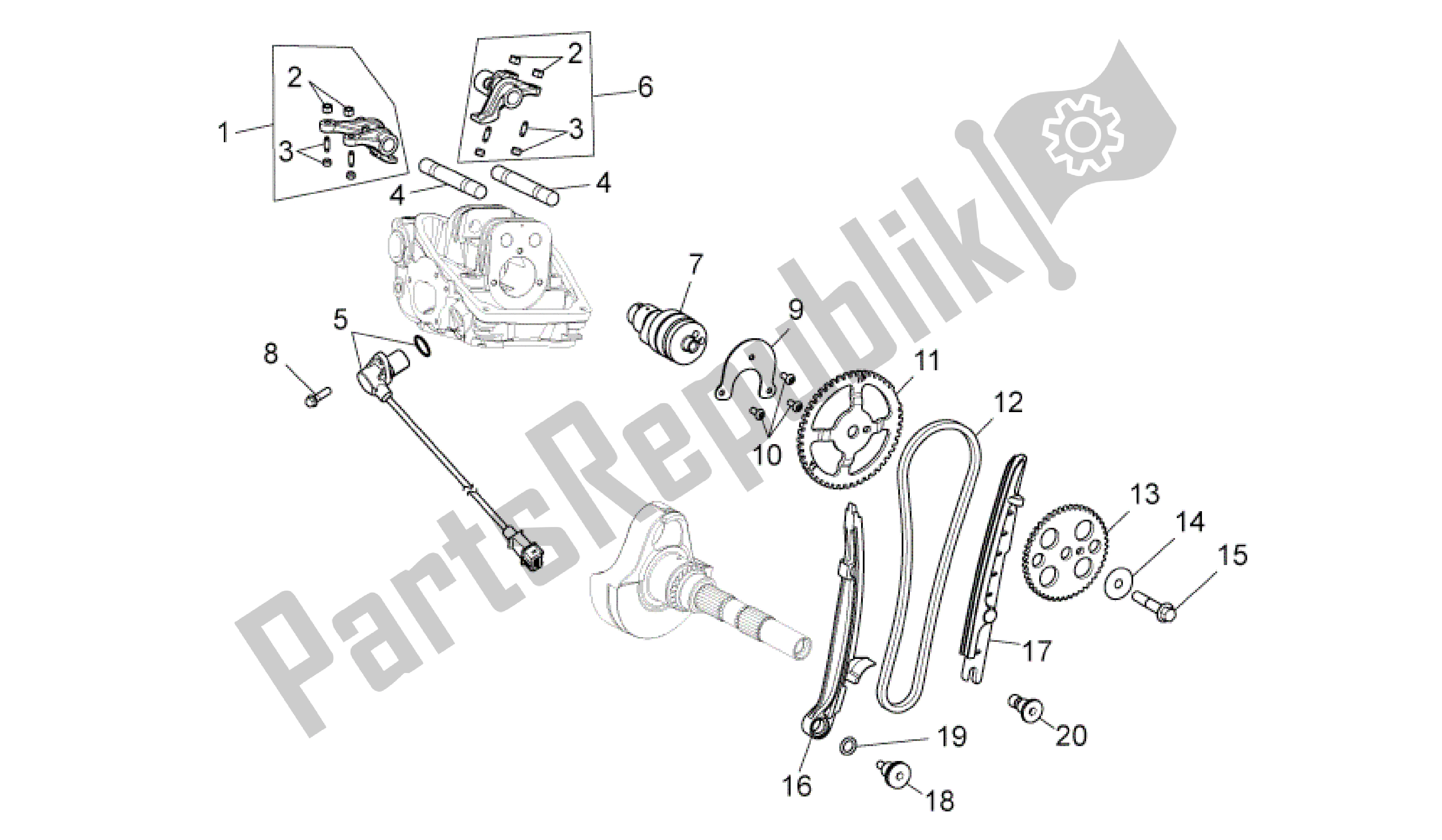 Alle onderdelen voor de Achterste Cilinder Timing Systeem van de Aprilia Mana 850 2009 - 2011