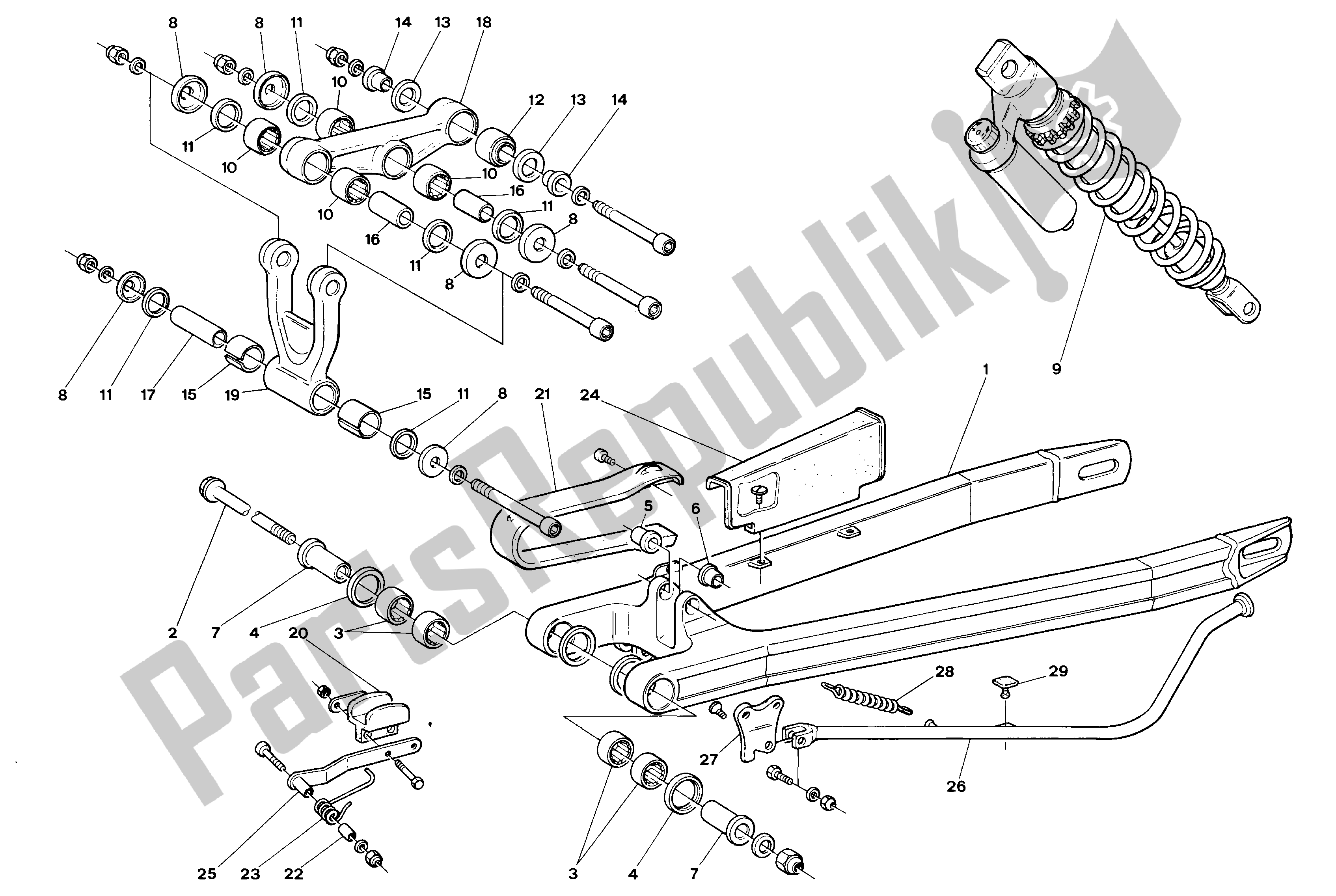All parts for the Rear Fork And Suspension of the Aprilia Climber 240 1992