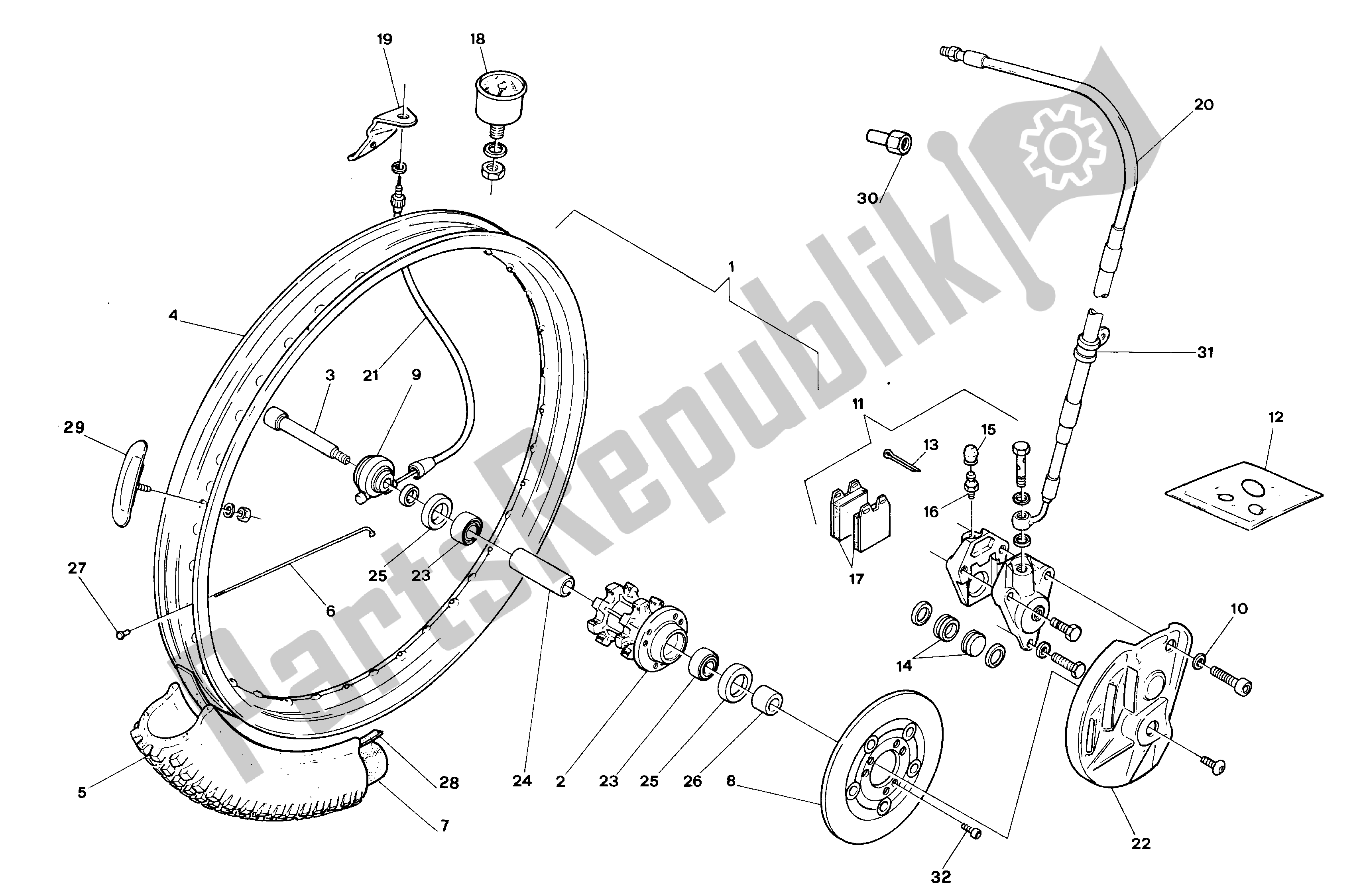All parts for the Front Wheel of the Aprilia Climber 240 1992