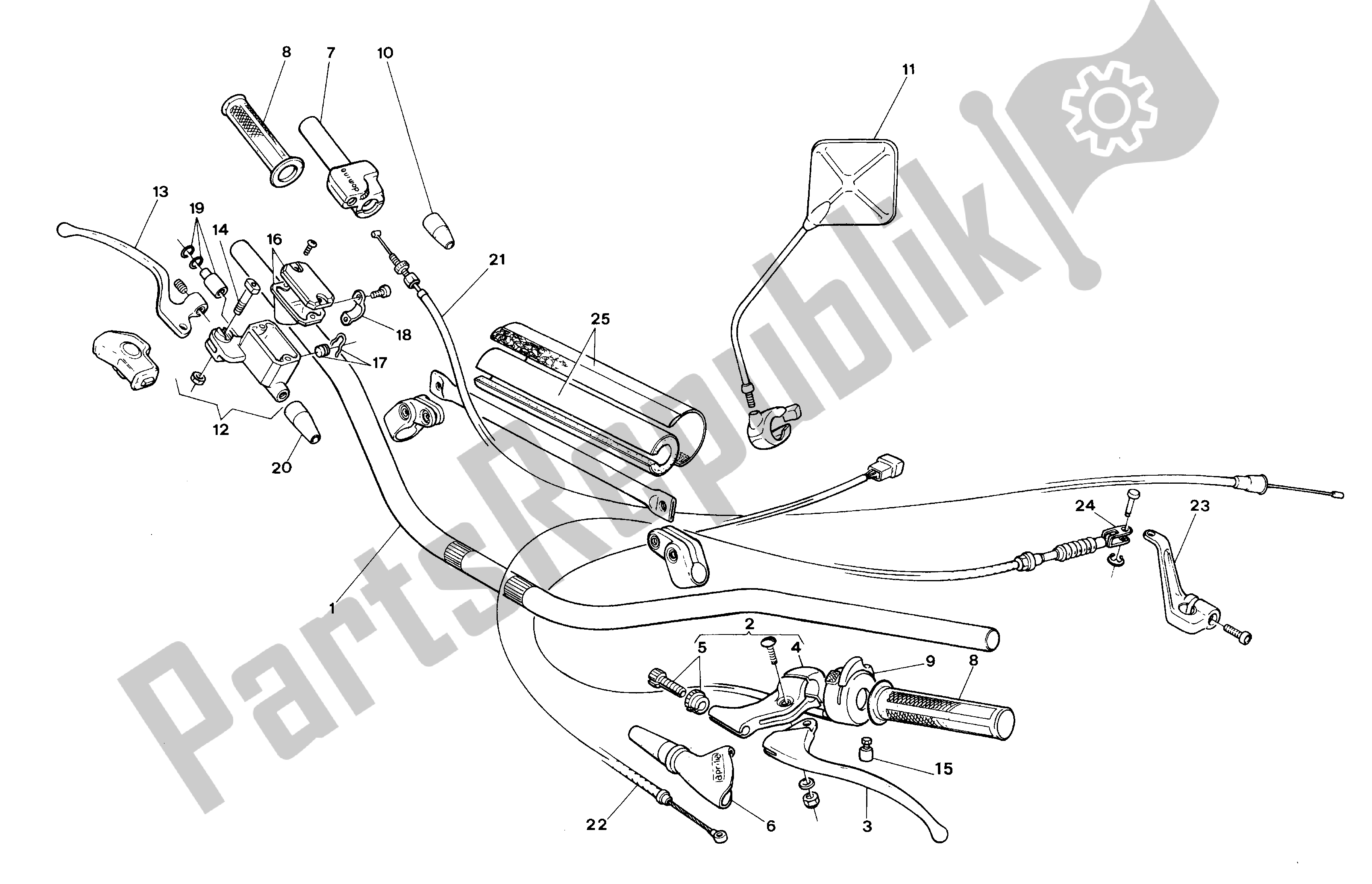 All parts for the Handle Bars And Commands of the Aprilia Climber 240 1992