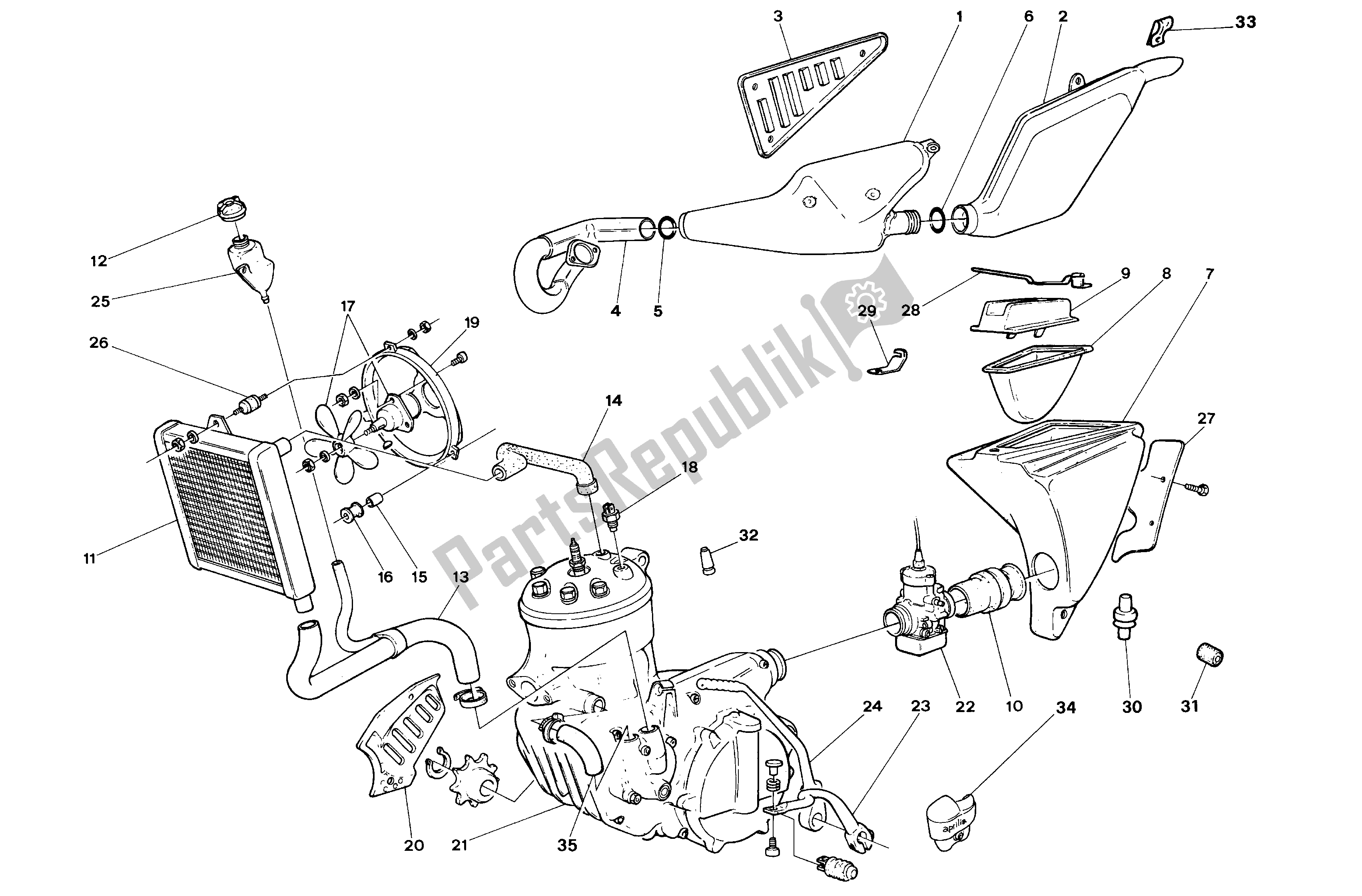All parts for the Exhaust Assembly of the Aprilia Climber 240 1992
