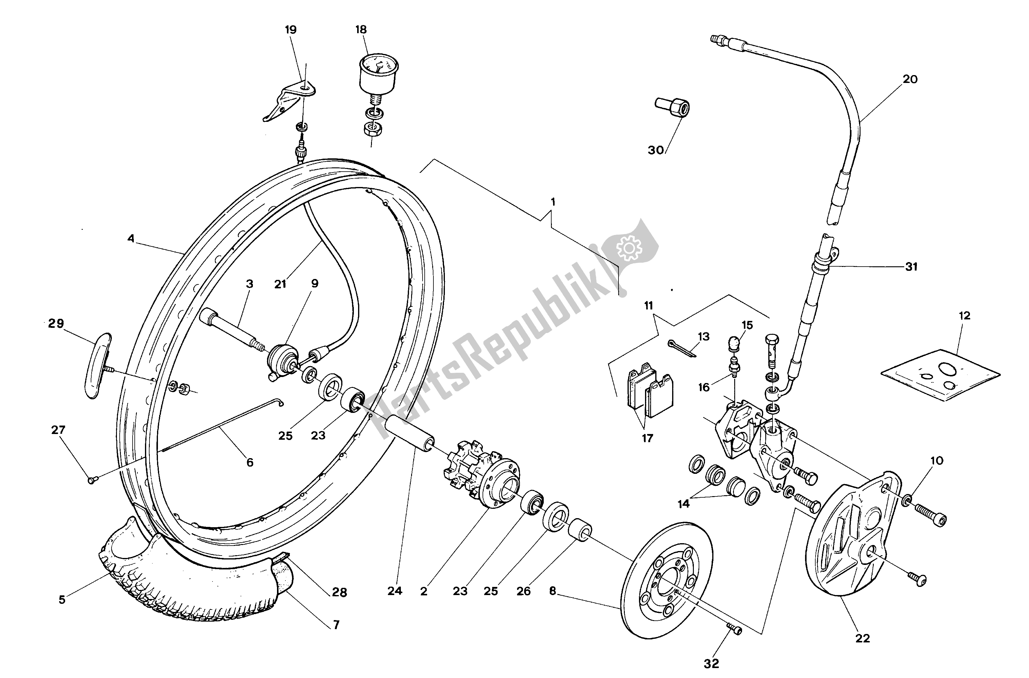 All parts for the Front Wheel of the Aprilia Climber 300 1992