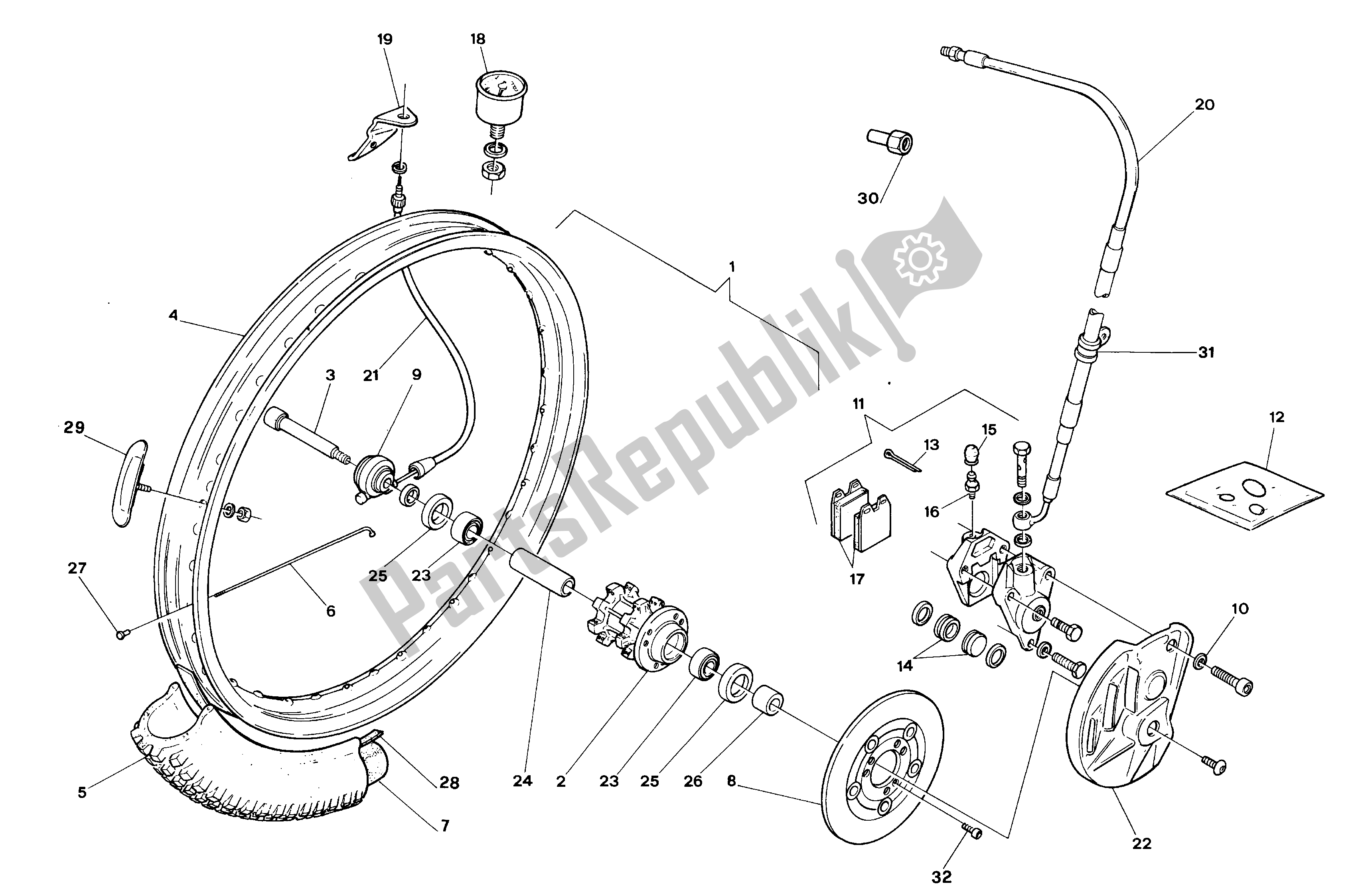 All parts for the Front Wheel of the Aprilia Climber 240 1992