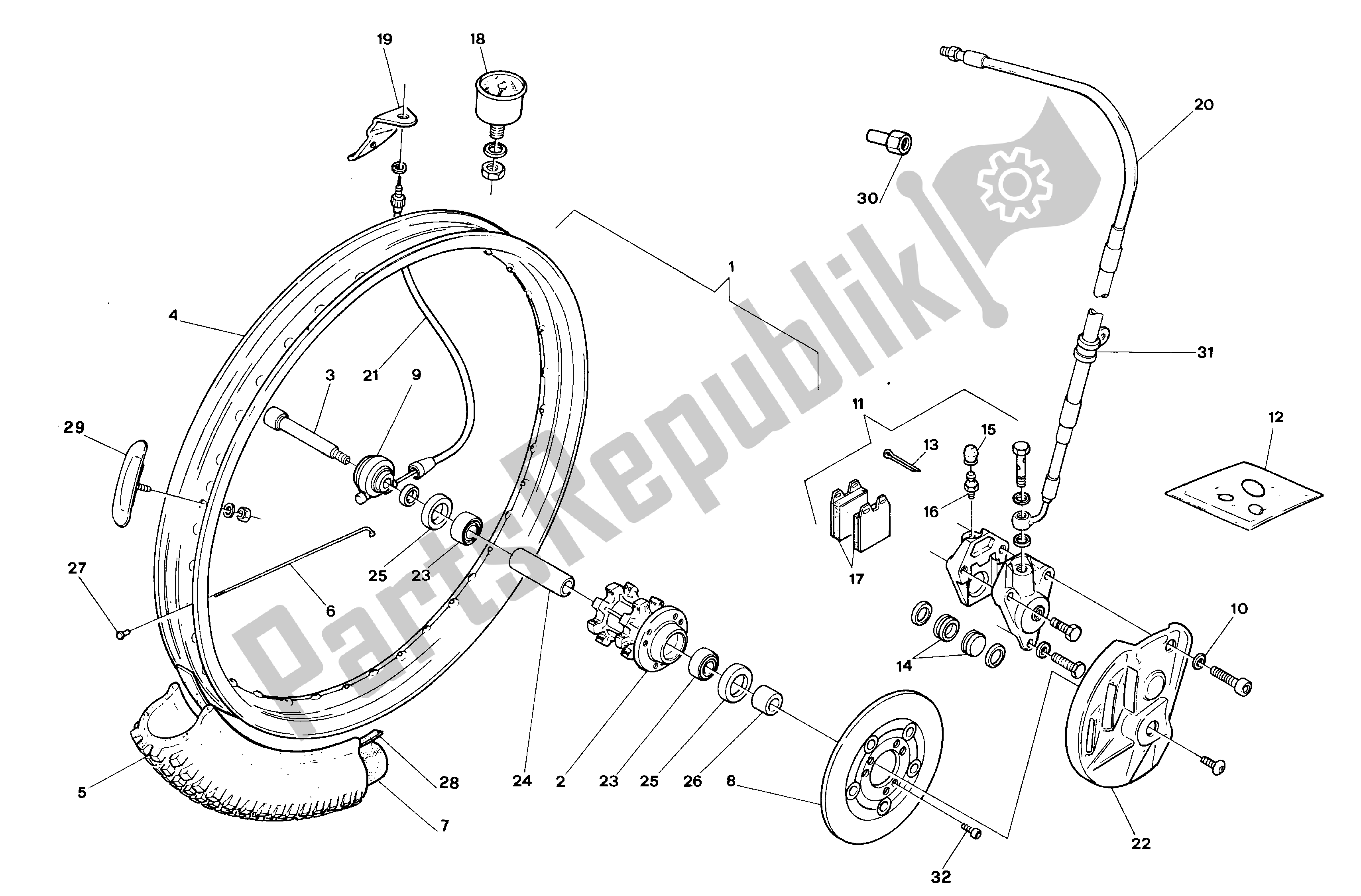 All parts for the Front Wheel of the Aprilia Climber 300 1992