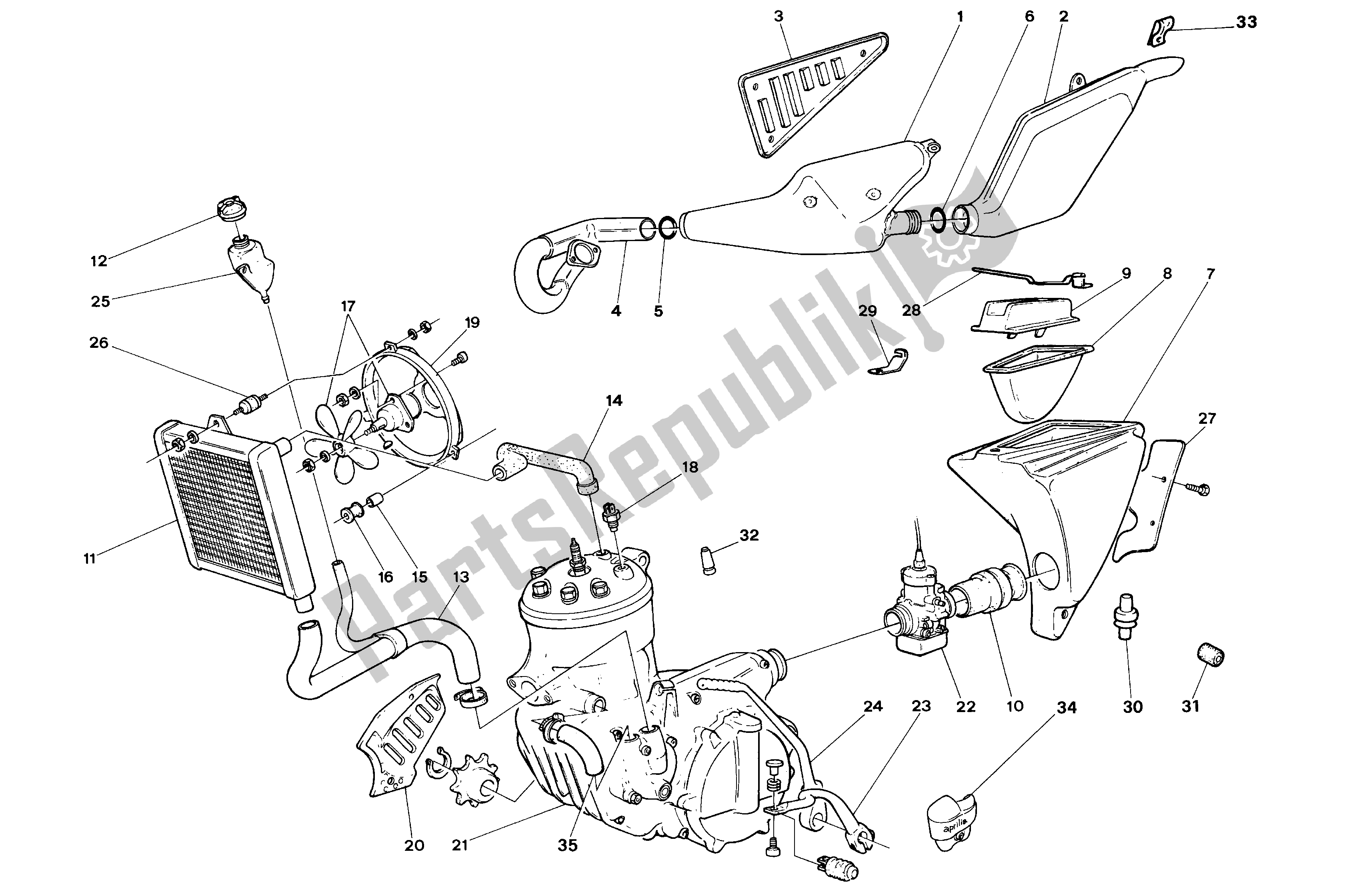All parts for the Exhaust Assembly of the Aprilia Climber 300 1992