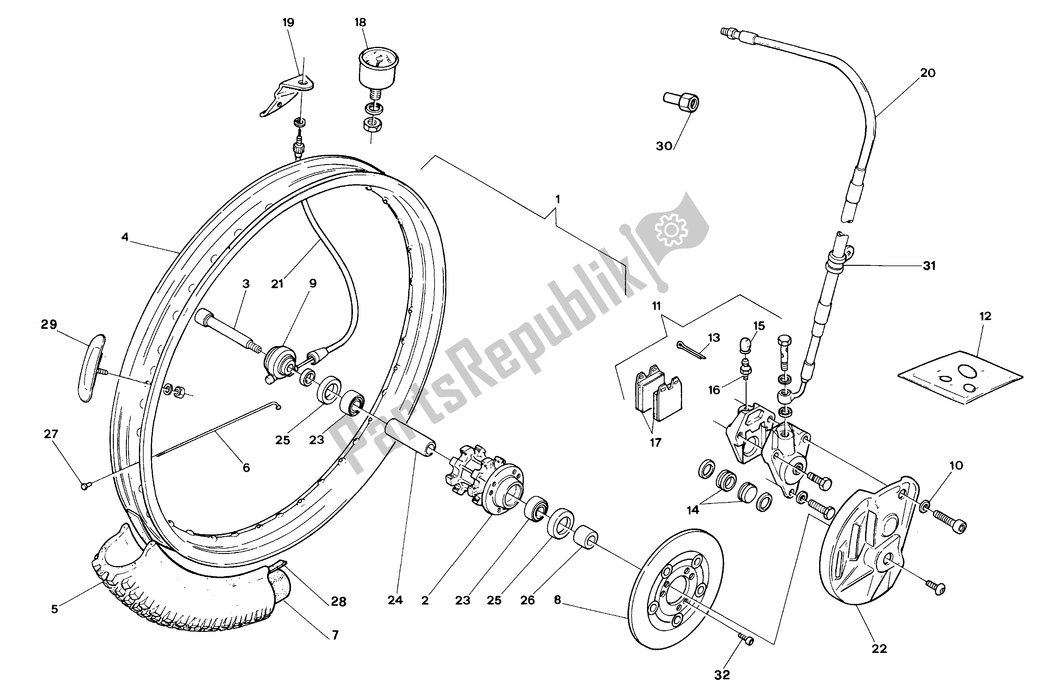 All parts for the Front Wheel of the Aprilia Climber 240 1993