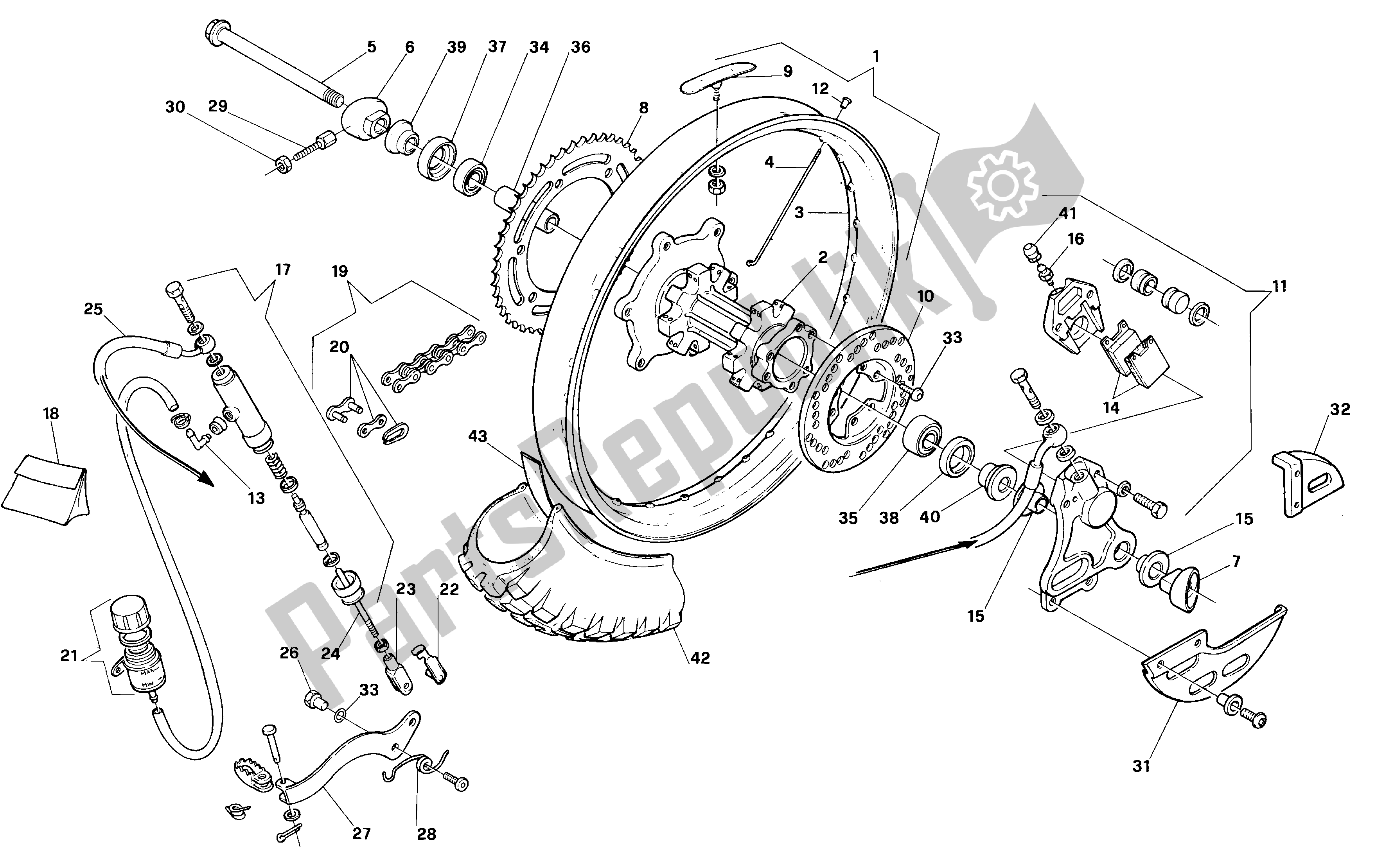 All parts for the Rear Wheel of the Aprilia Climber 240 1993