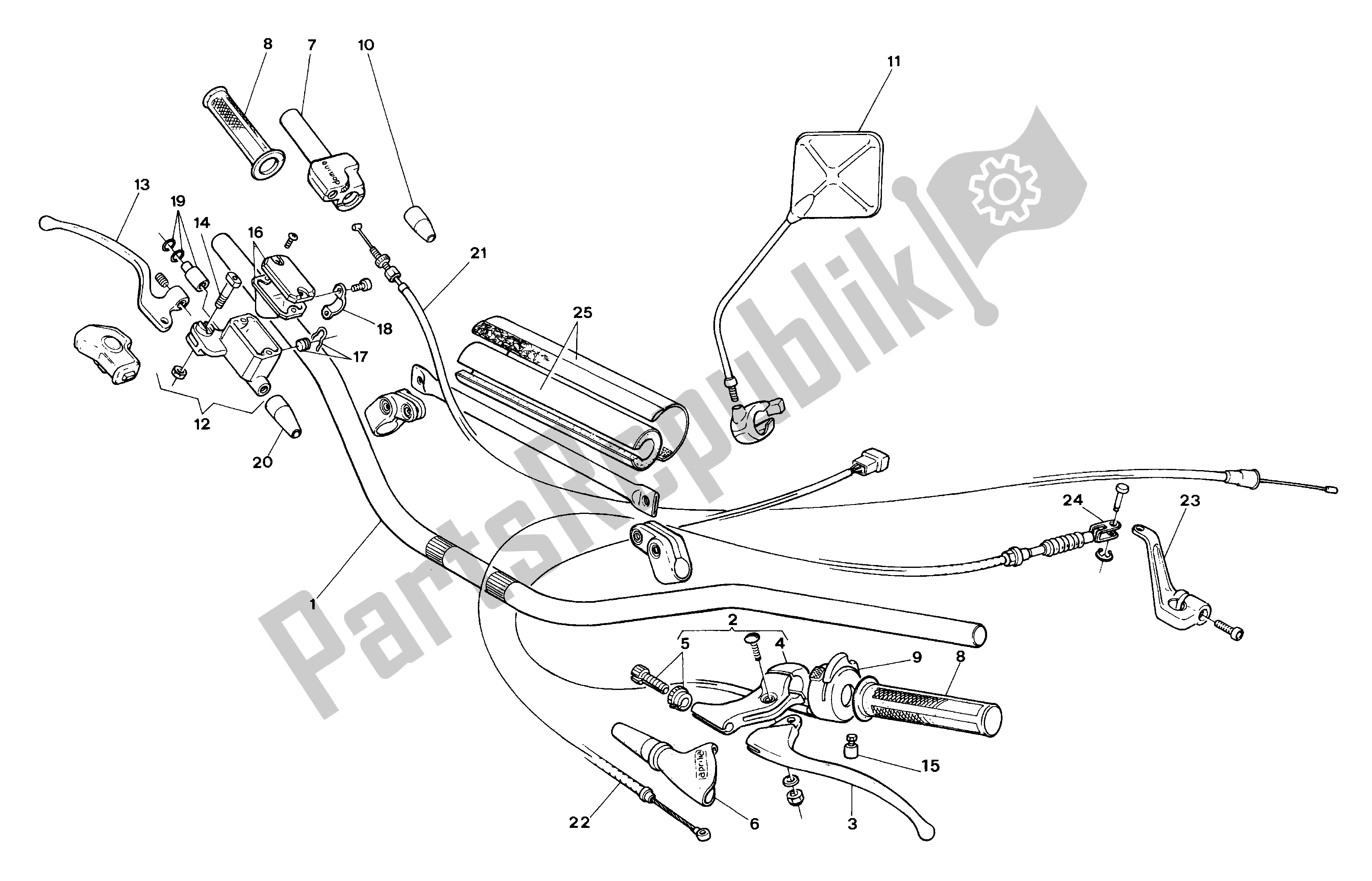 All parts for the Handle Bars And Commands of the Aprilia Climber 240 1993