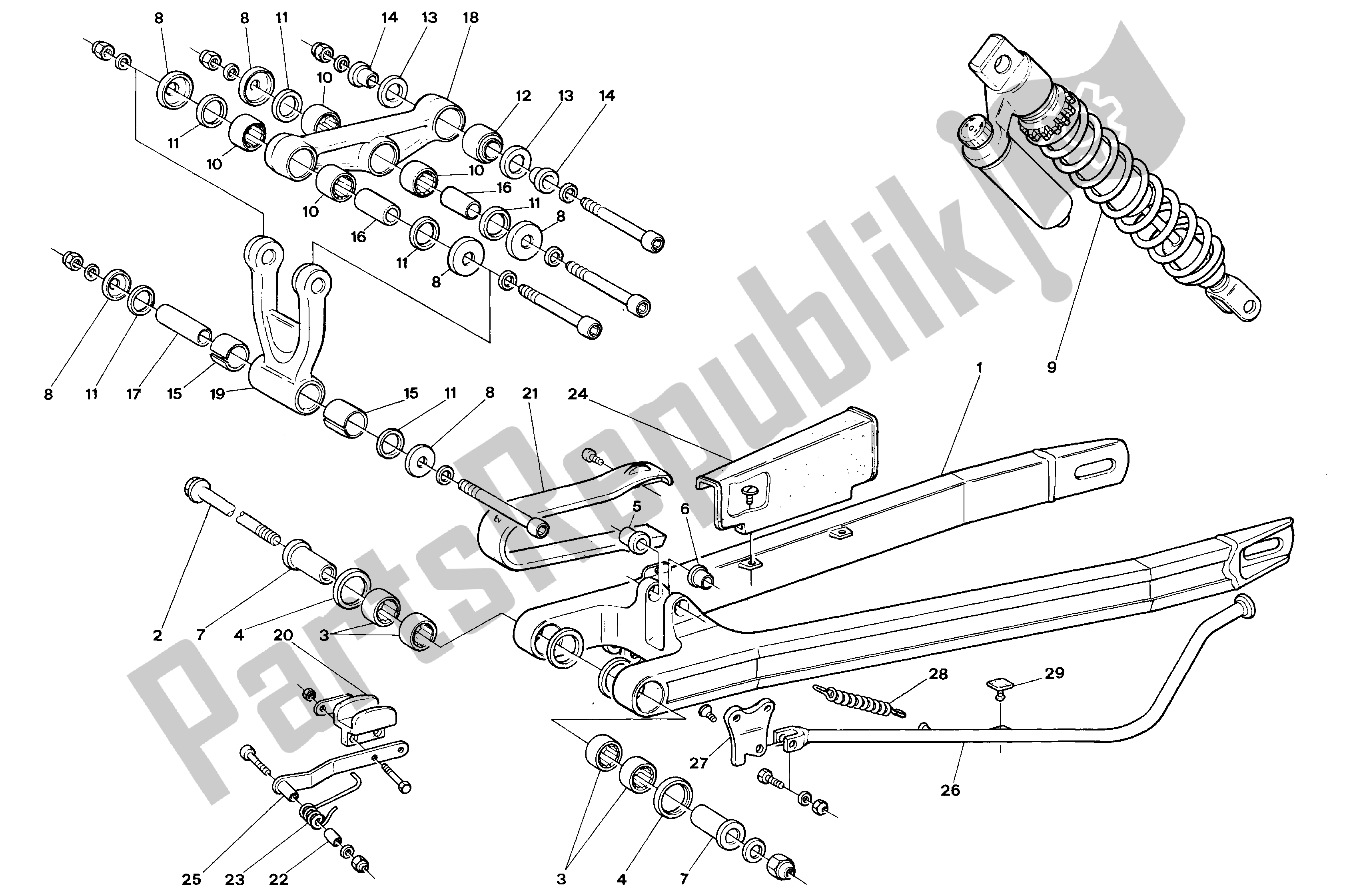 All parts for the Rear Fork And Suspension of the Aprilia Climber 300 1993