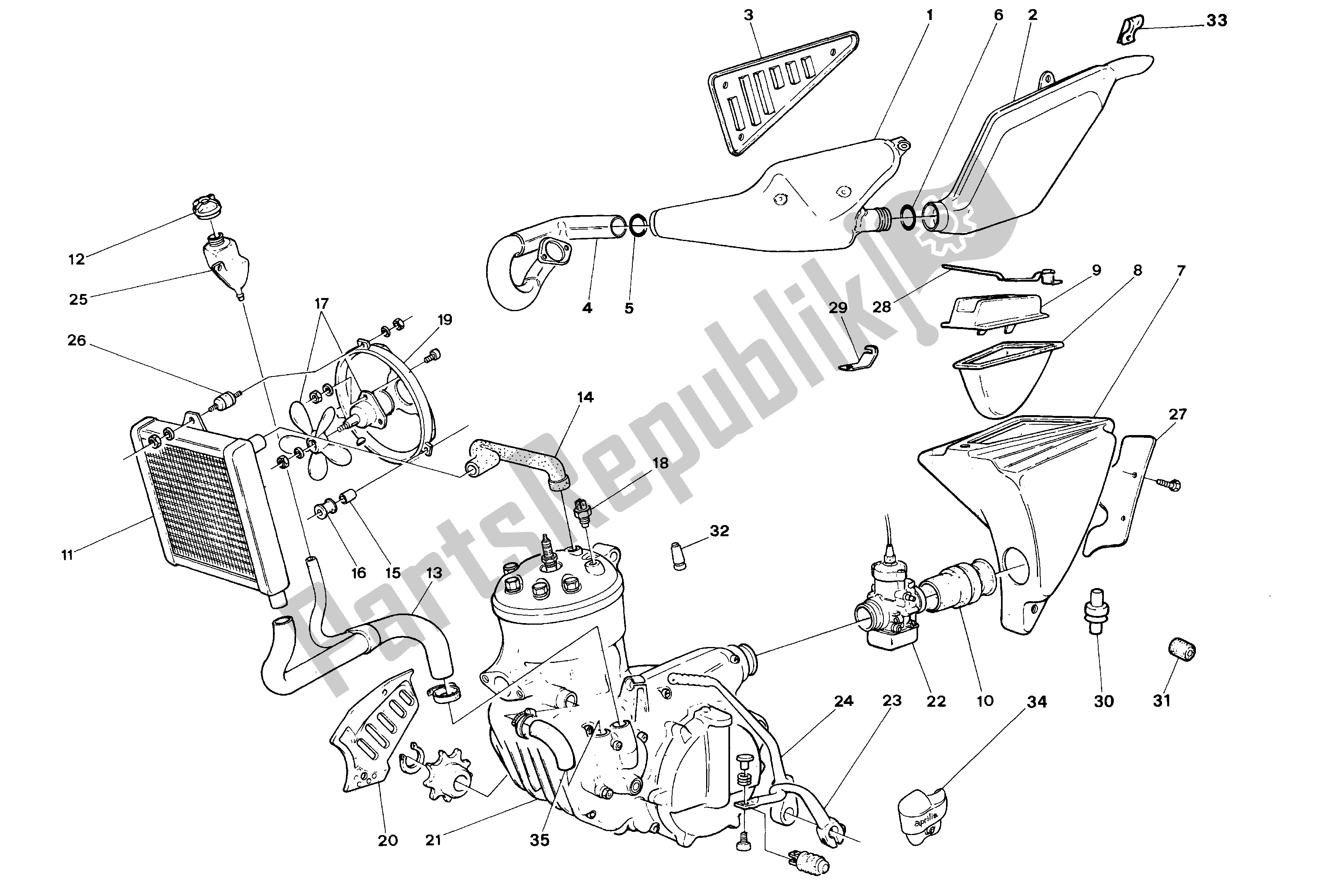 All parts for the Exhaust Assembly of the Aprilia Climber 300 1993