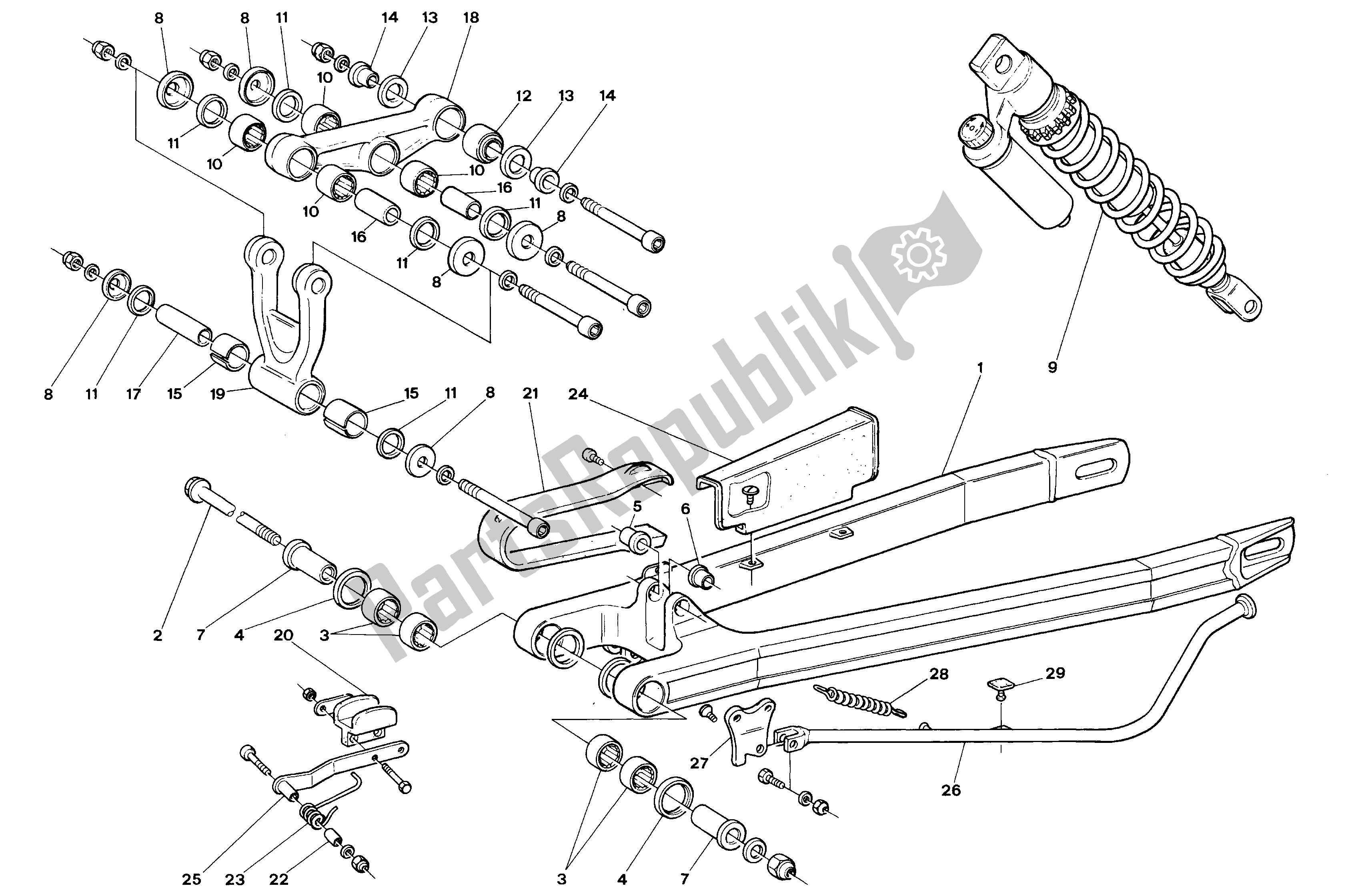 All parts for the Rear Fork And Suspension of the Aprilia Climber 240 1993