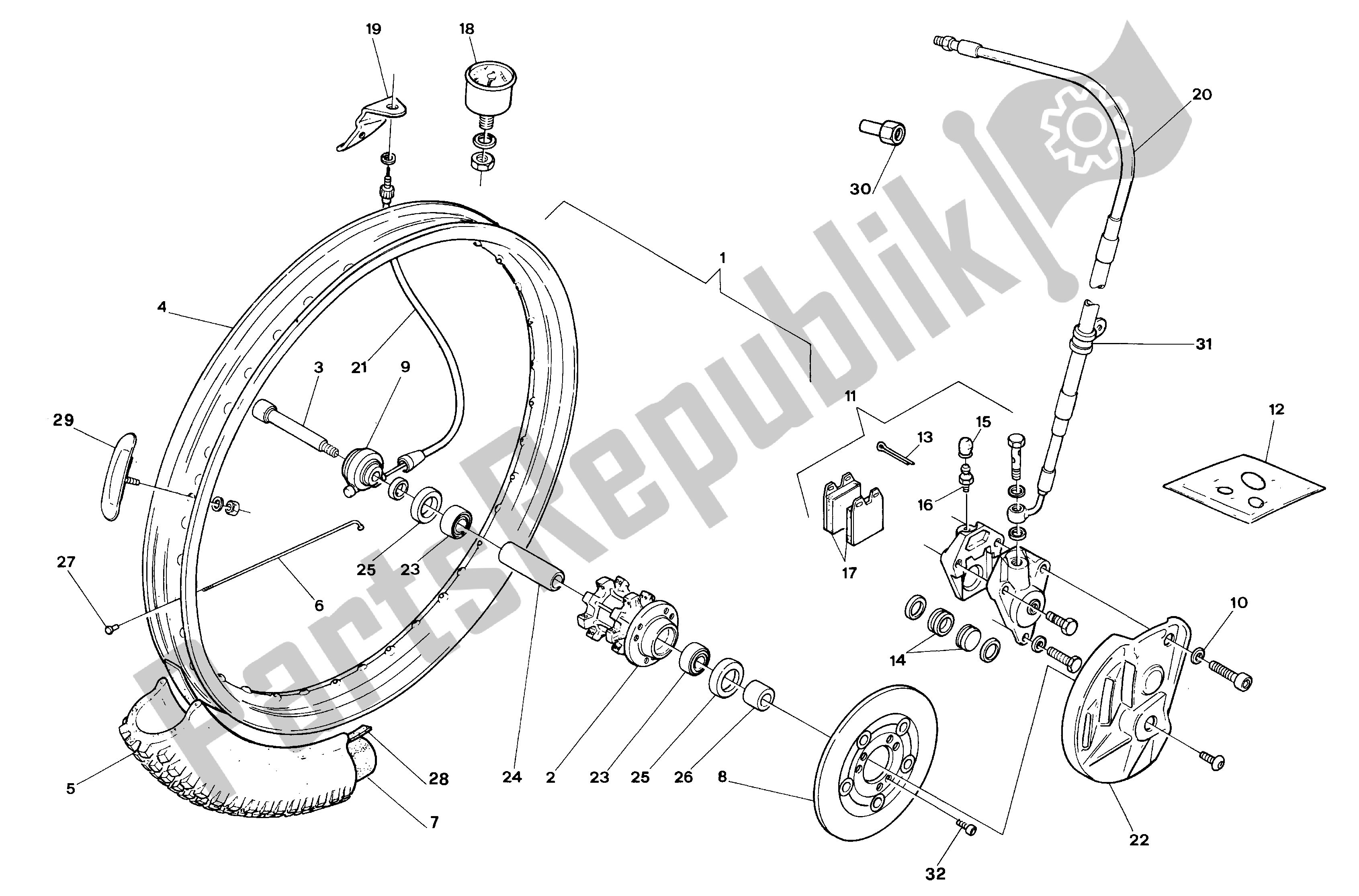 All parts for the Front Wheel of the Aprilia Climber 300 1993