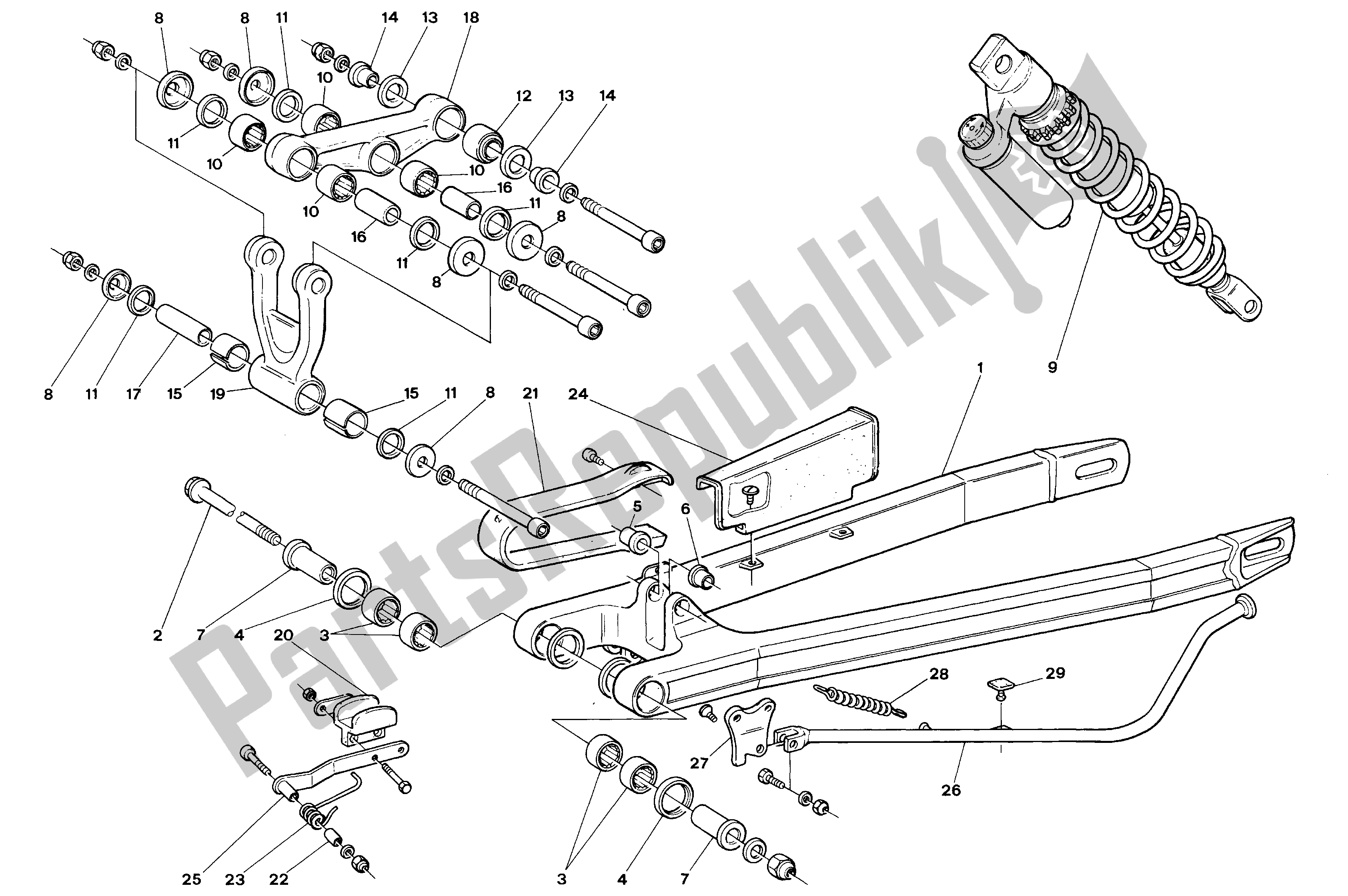 All parts for the Rear Fork And Suspension of the Aprilia Climber 280 1993