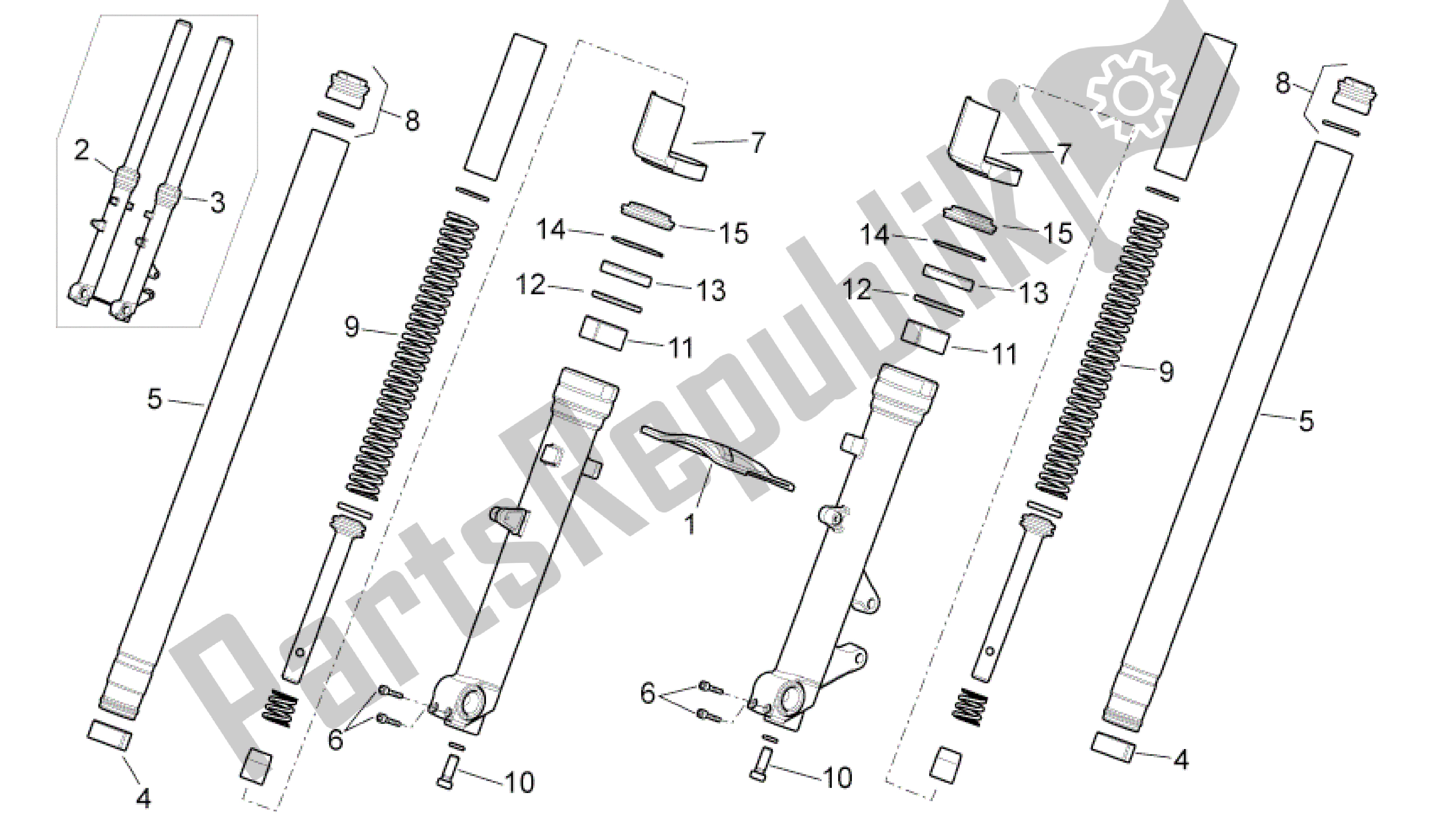 All parts for the Horquilla-versión Strada of the Aprilia Pegaso 650 2005 - 2009