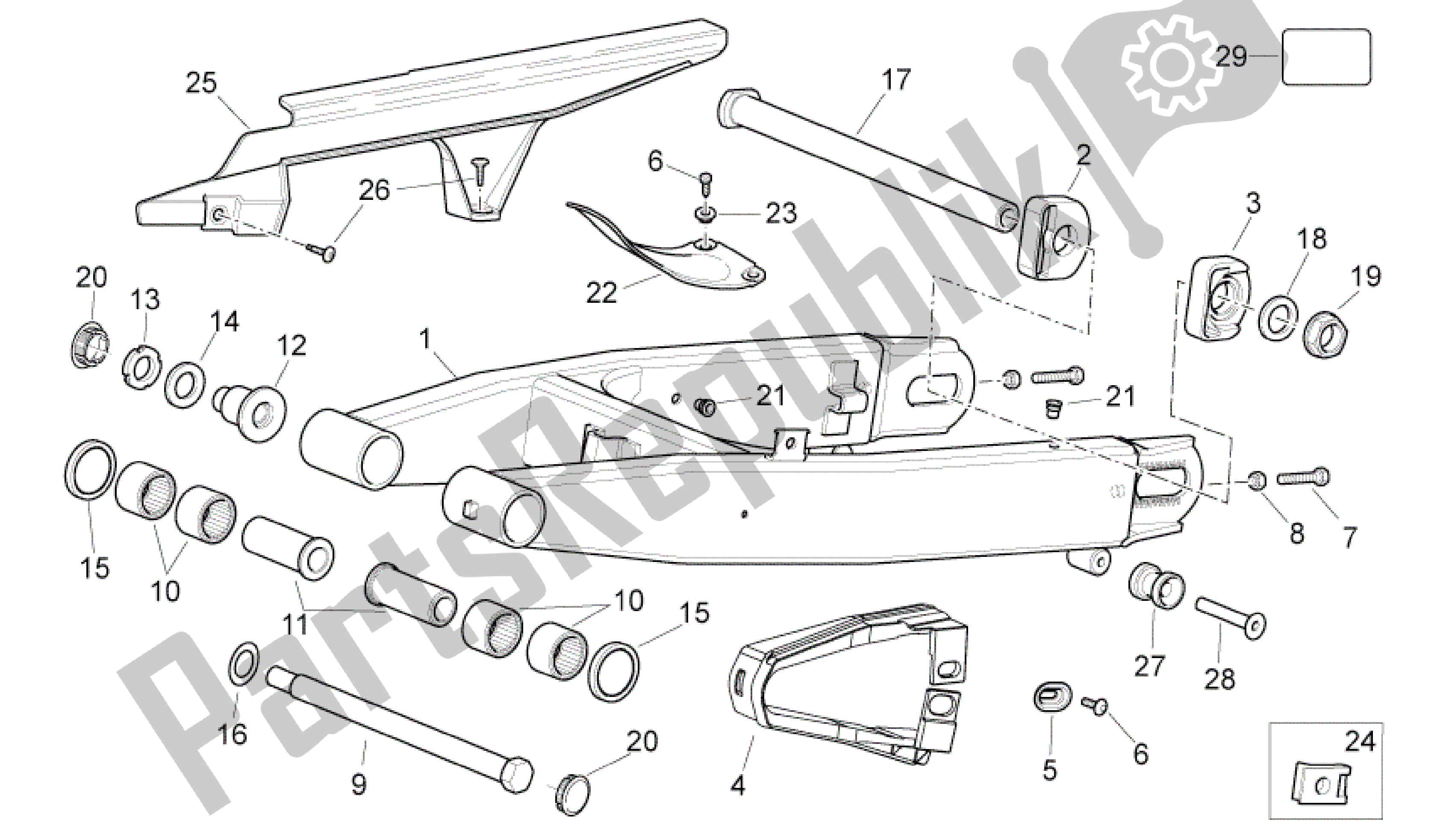 Tutte le parti per il Brazo Oscilante Trasero del Aprilia Pegaso 650 2005 - 2009