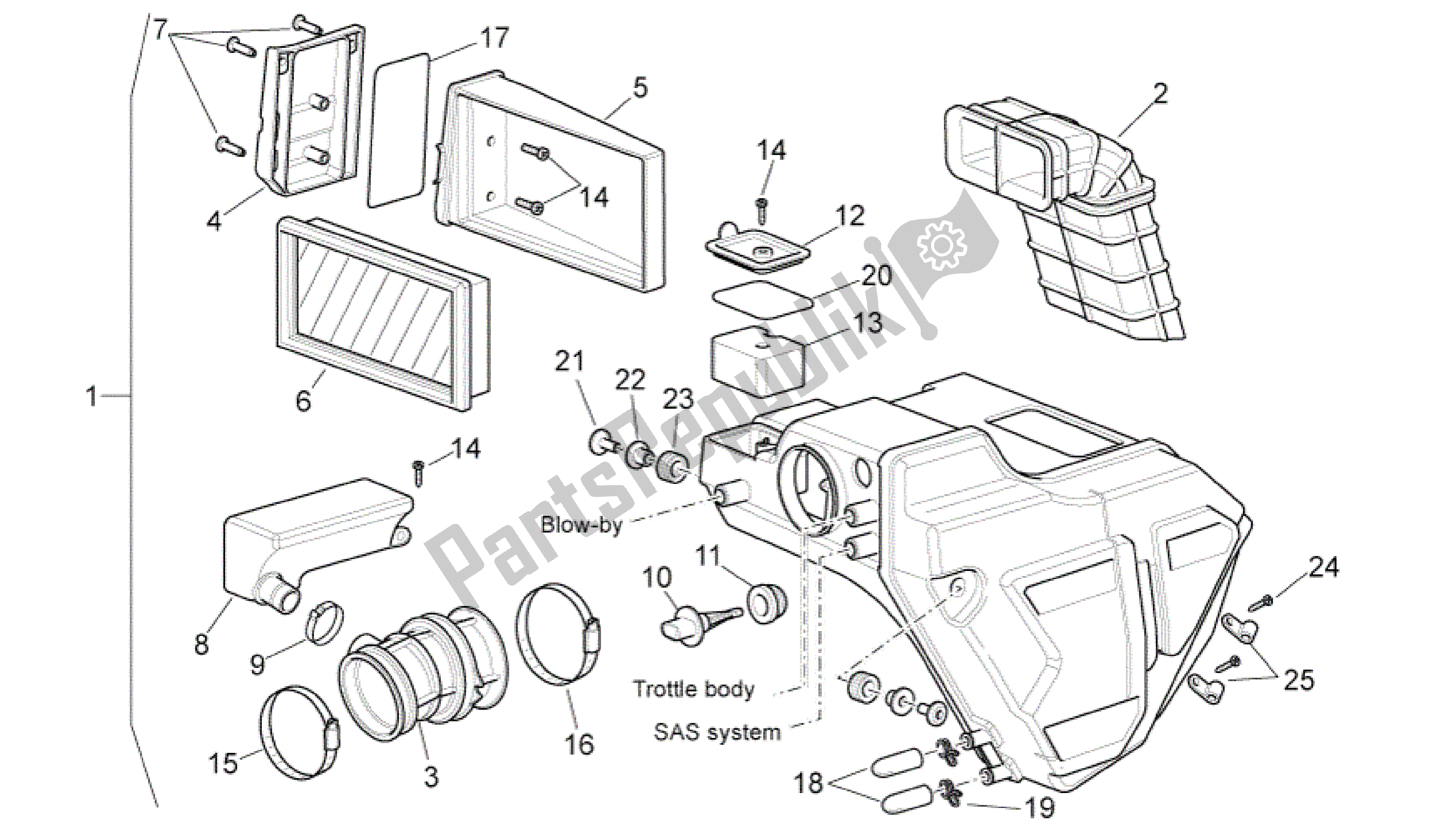 All parts for the Caja Del Filtro of the Aprilia Pegaso 650 2005 - 2009