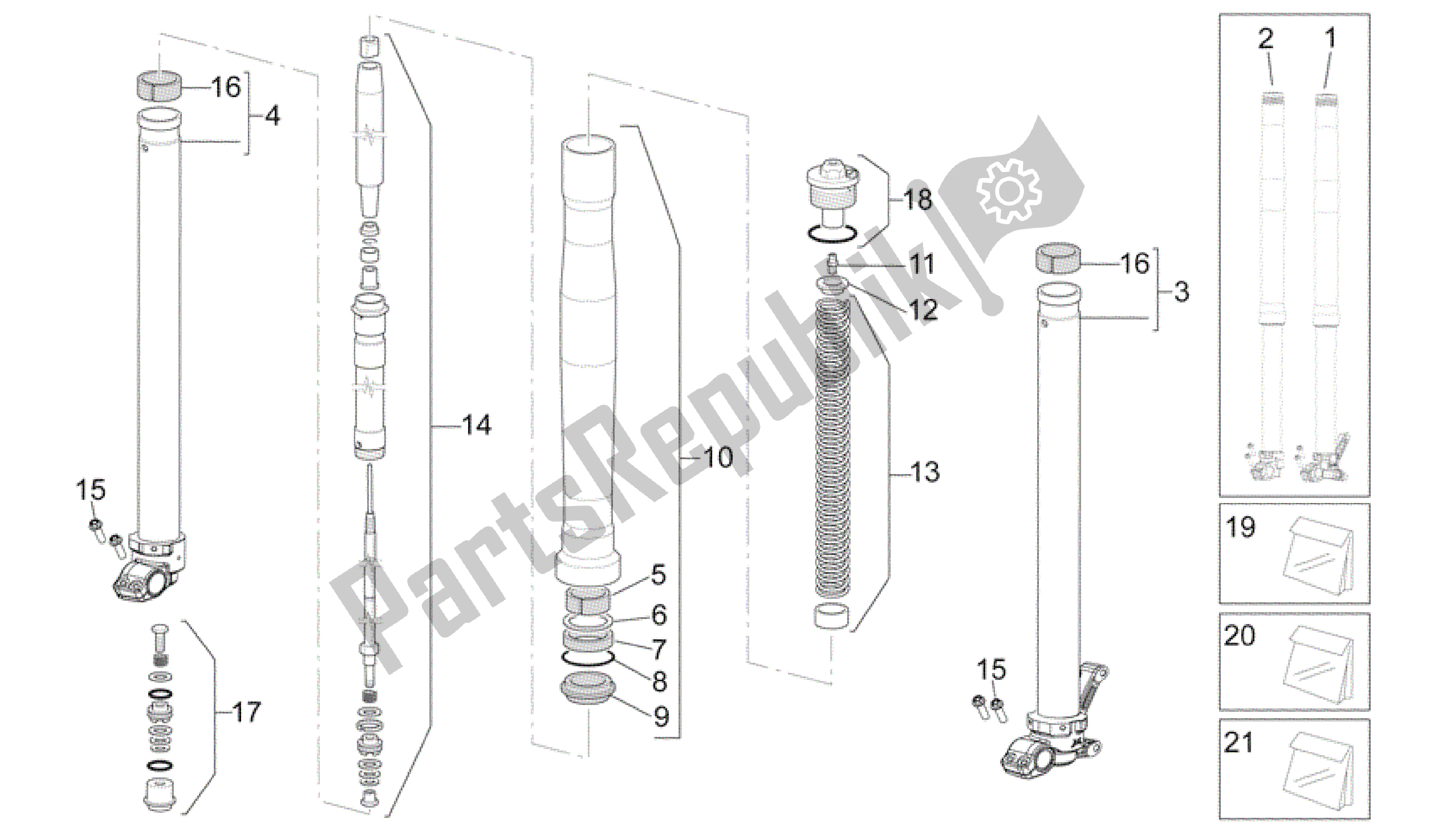 All parts for the Front Fork I of the Aprilia RXV 450 2009 - 2011