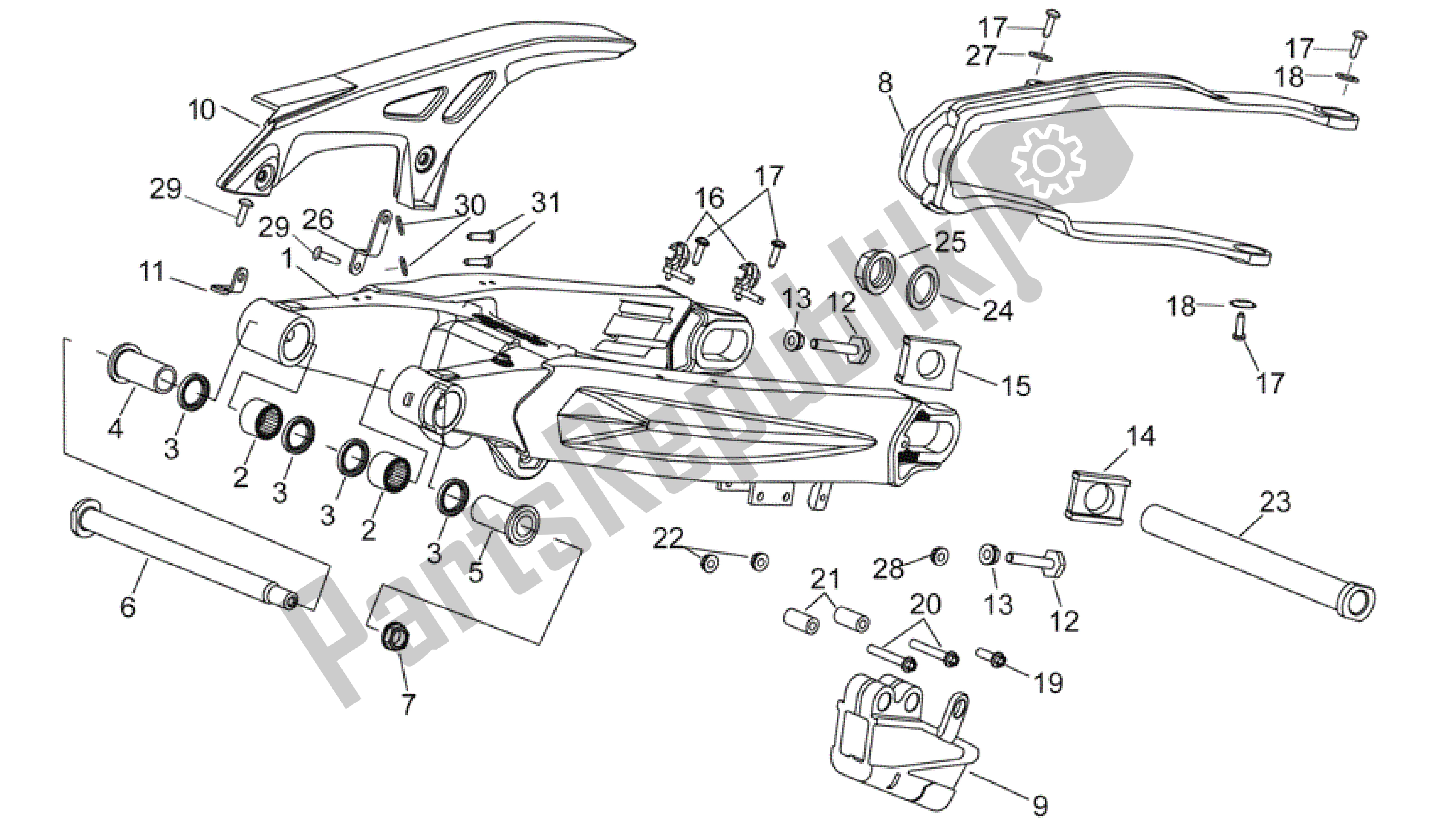 Alle onderdelen voor de Zwenkarm van de Aprilia RXV 450 2009 - 2011