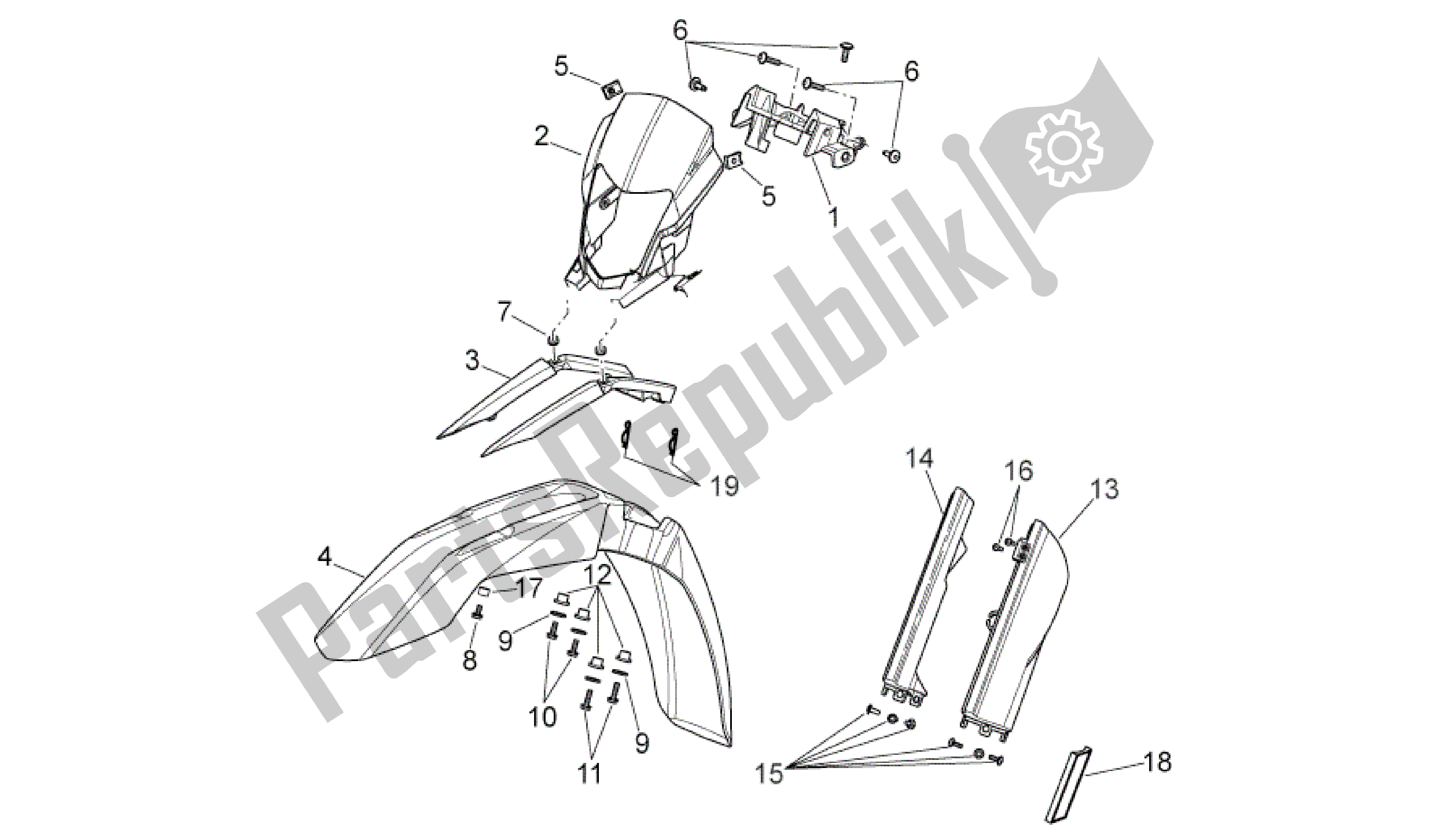 All parts for the Front Body I of the Aprilia RXV 450 2009 - 2011