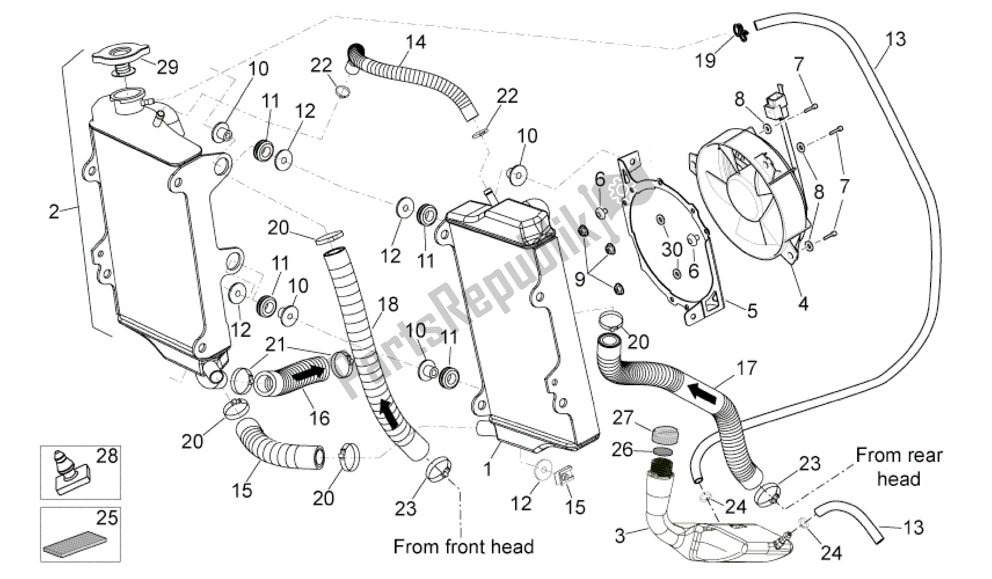 All parts for the Cooling System of the Aprilia RXV 450 2009 - 2011