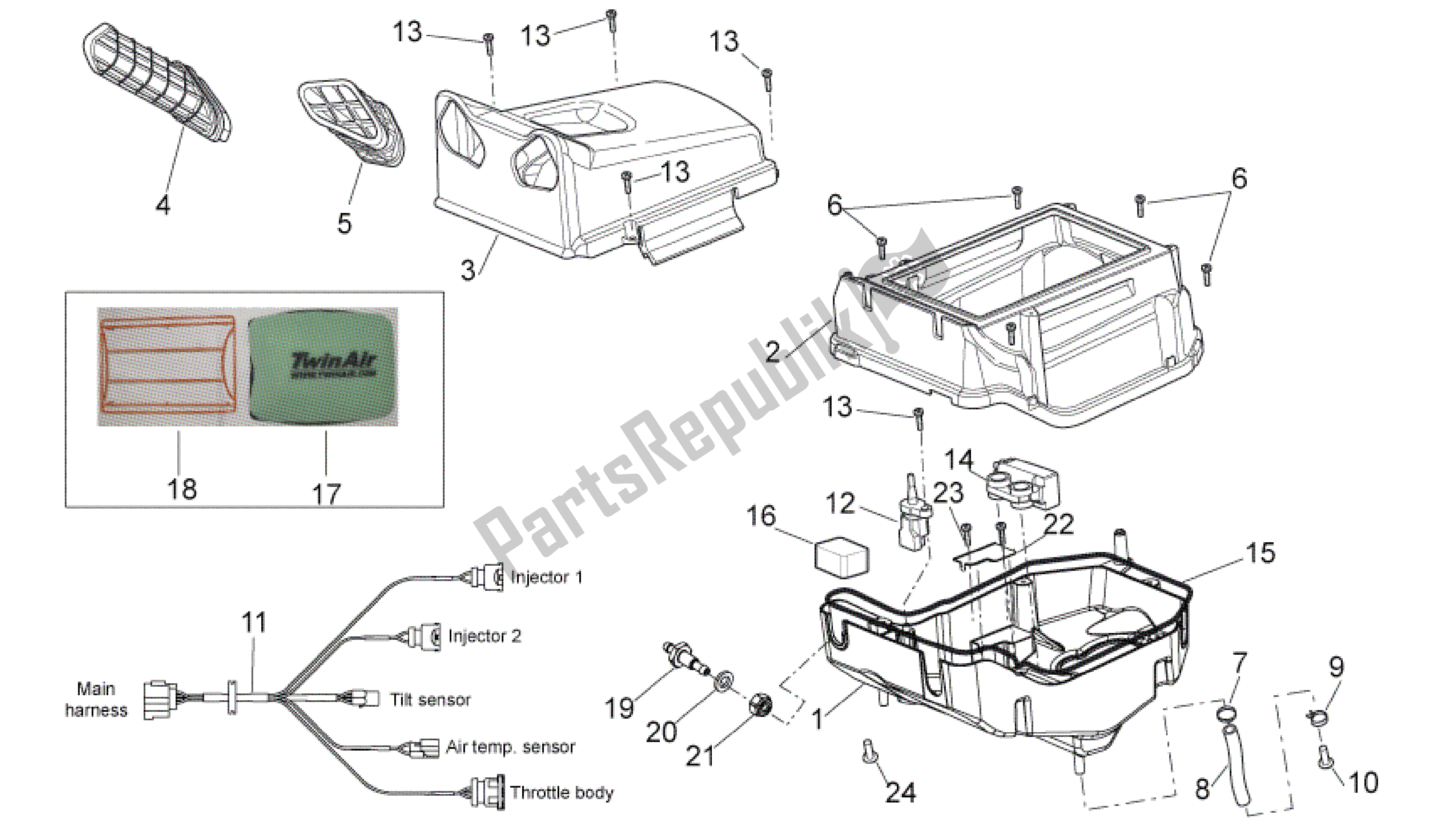 Tutte le parti per il Air Box del Aprilia RXV 450 2009 - 2011