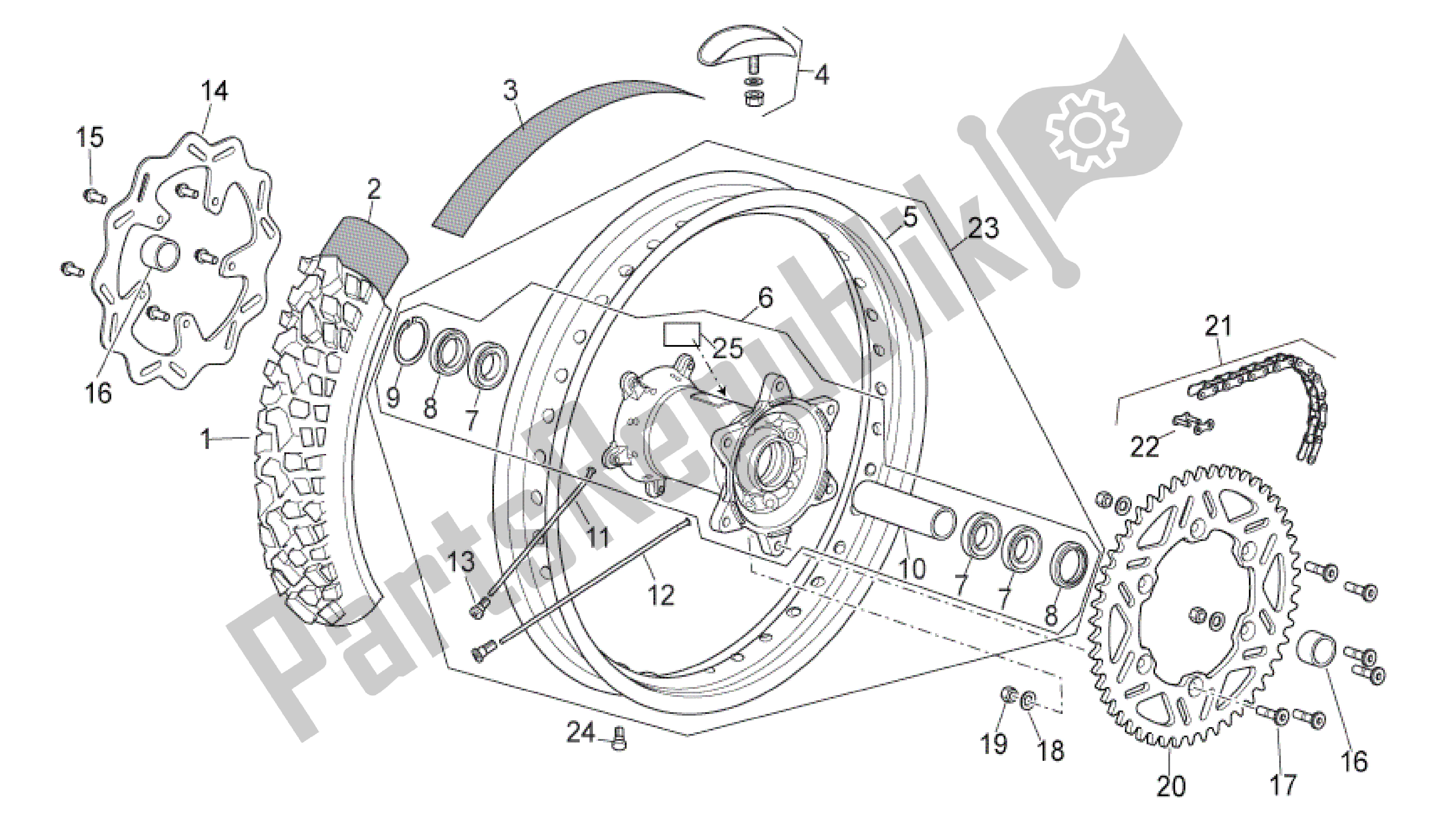 Todas as partes de Roda Traseira do Aprilia RXV 450 2009 - 2011