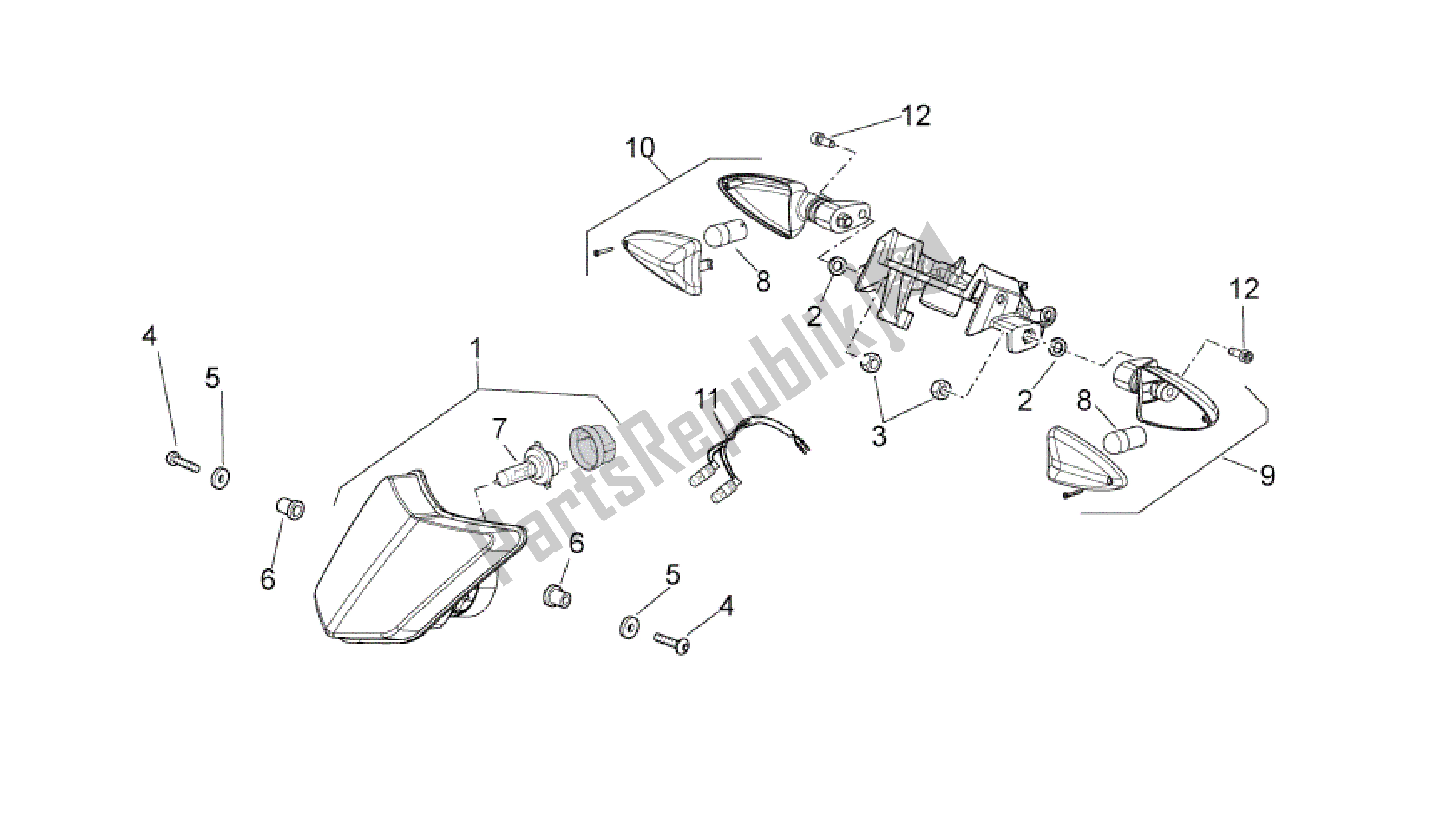 All parts for the Front Lights of the Aprilia RXV 450 2009 - 2011