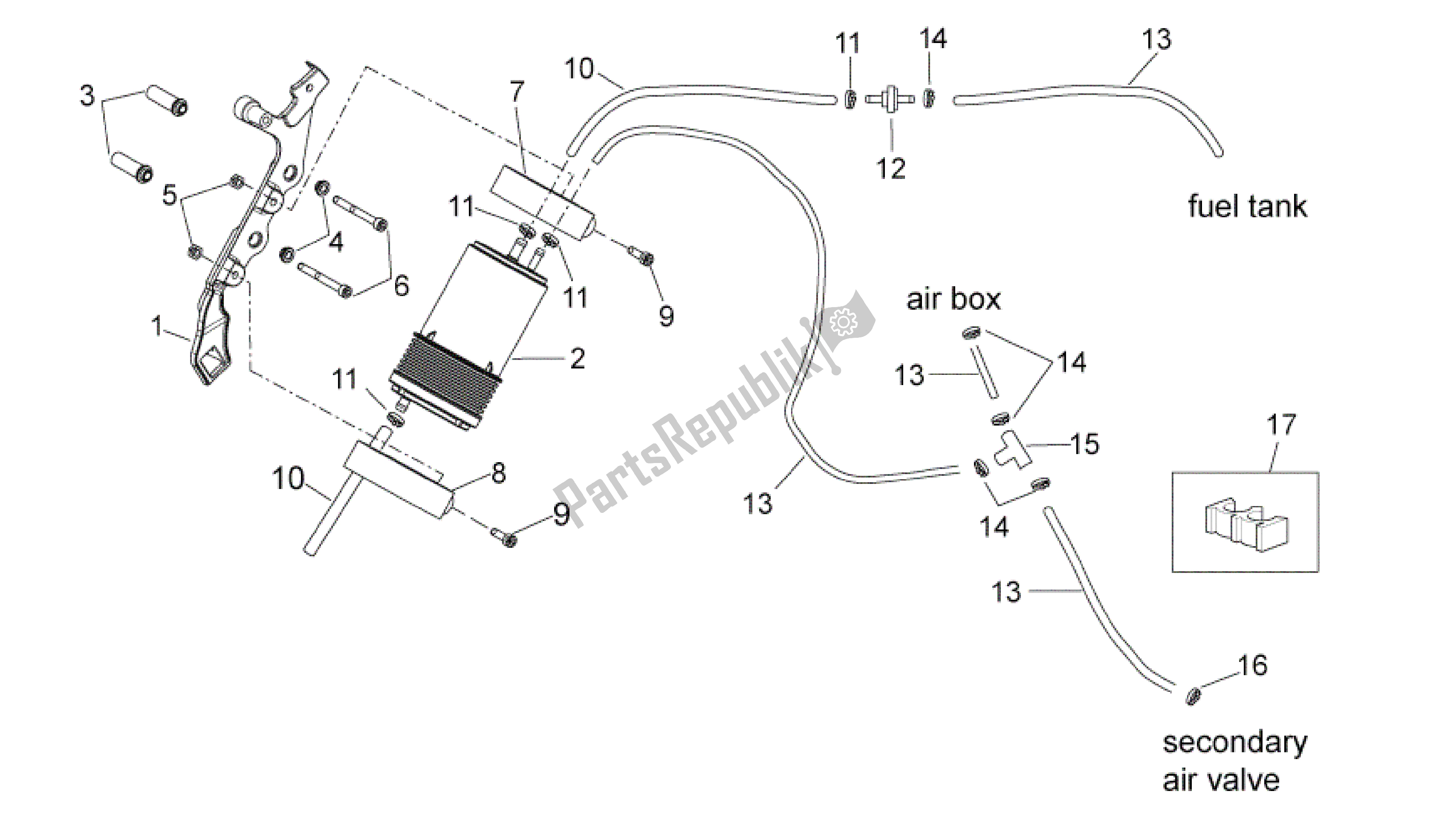 All parts for the Fuel Vapour Recover System of the Aprilia RXV 450 2009 - 2011