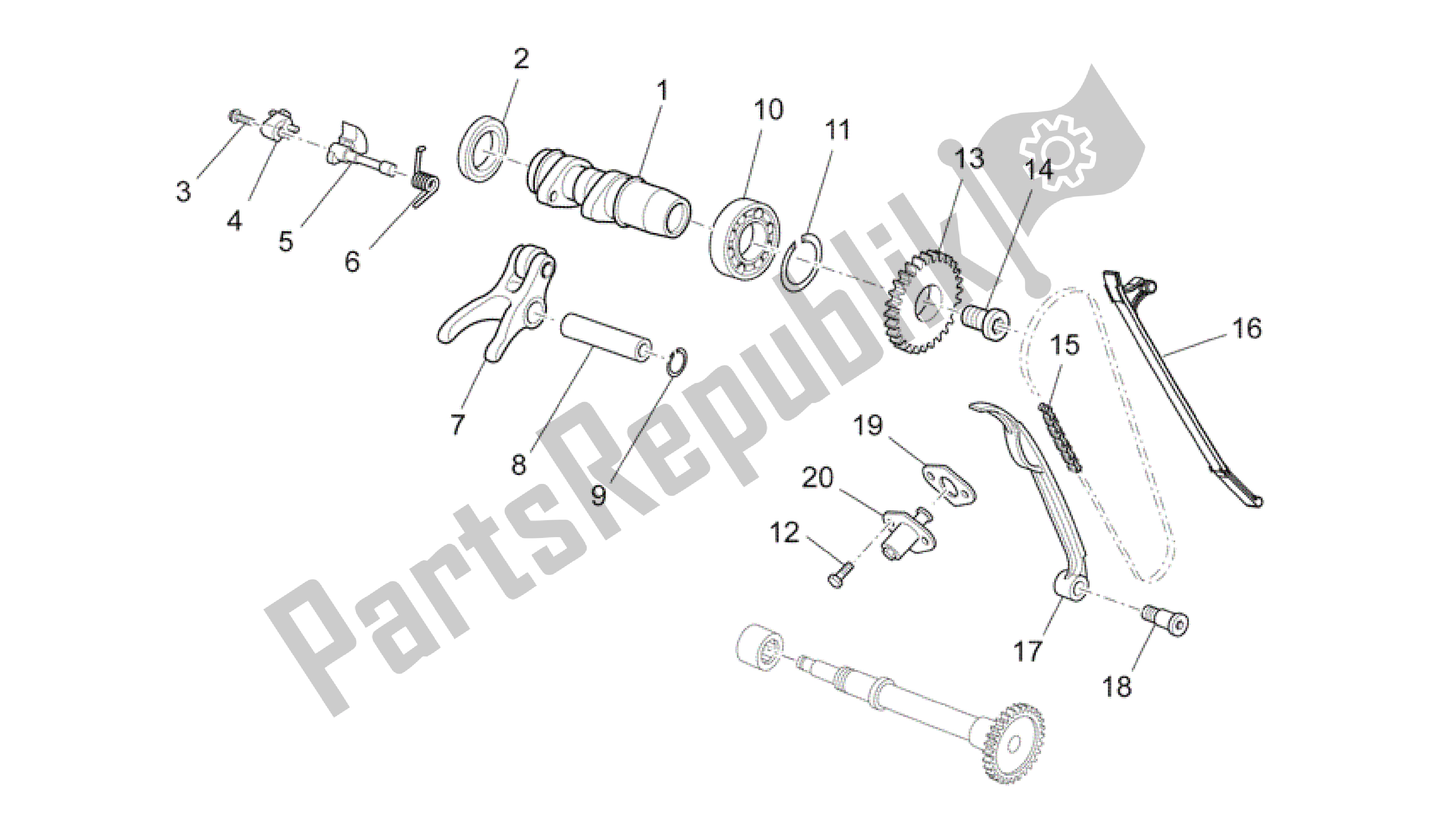 All parts for the Front Cylinder Timing System of the Aprilia RXV 450 2009 - 2011